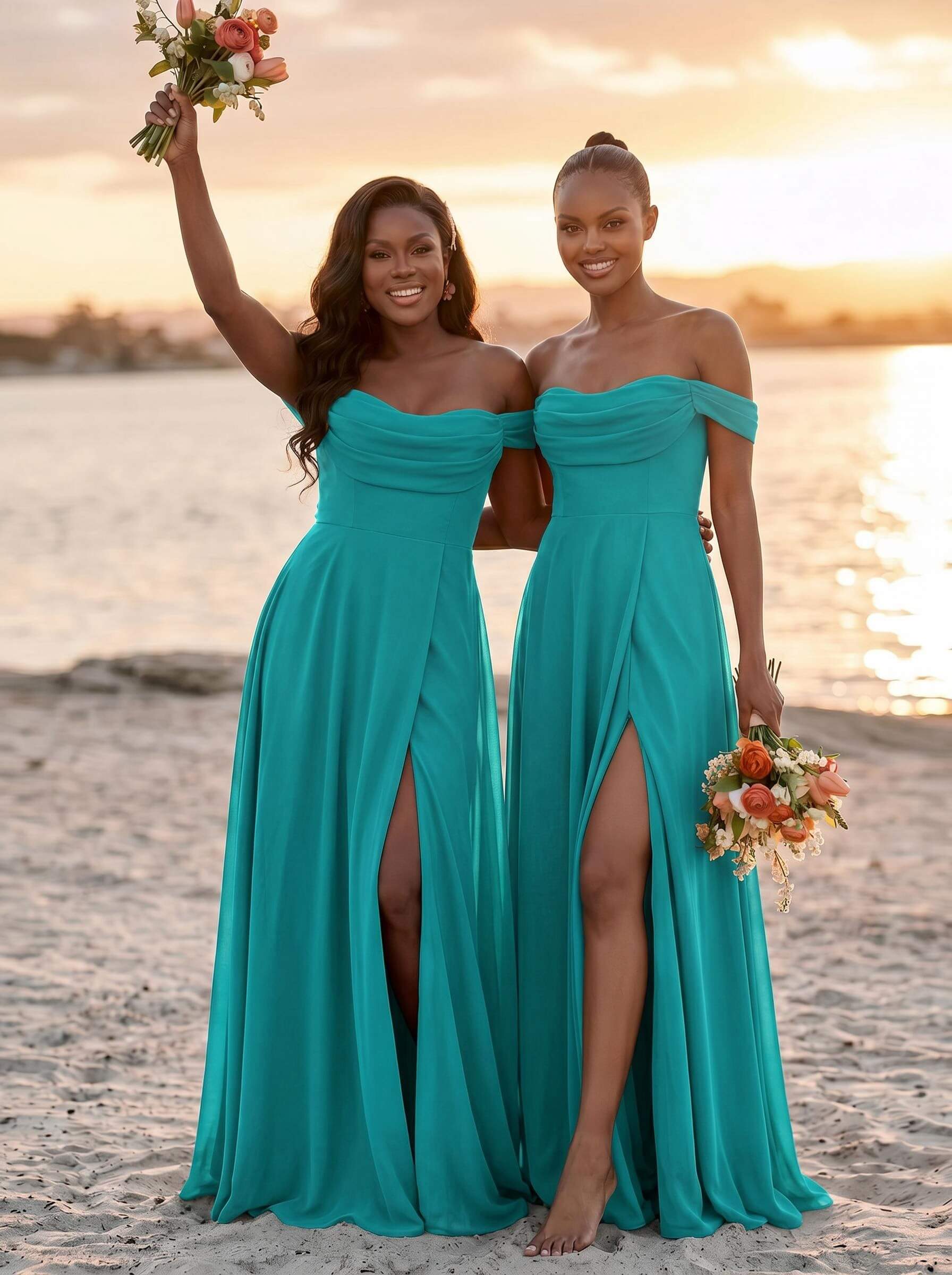 A-Line Off-The-Shoulder Sleeveless Floor-Length Chiffon Bridesmaid Dresses With Split Front, product image 71