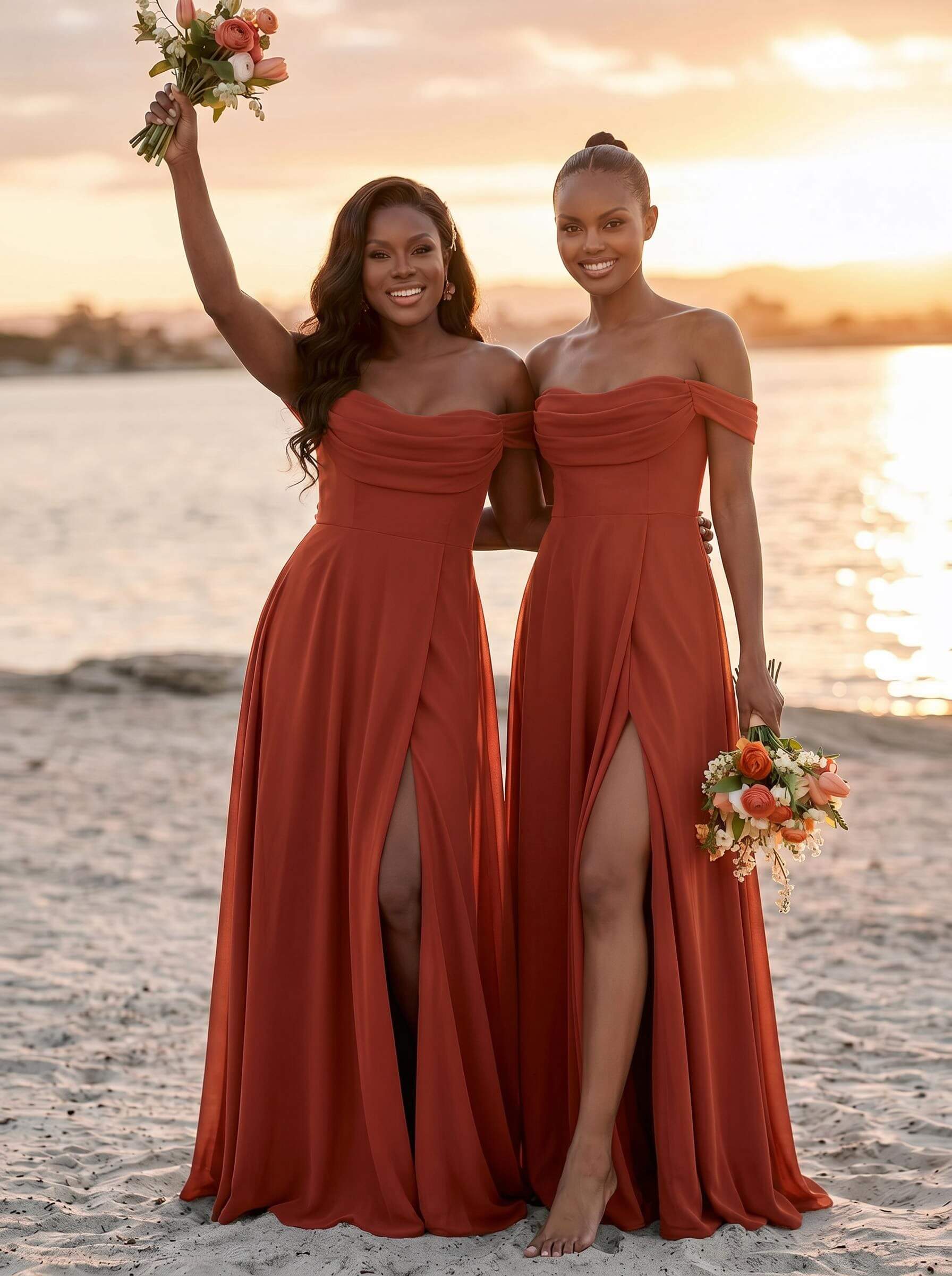 A-Line Off-The-Shoulder Sleeveless Floor-Length Chiffon Bridesmaid Dresses With Split Front, product image 22