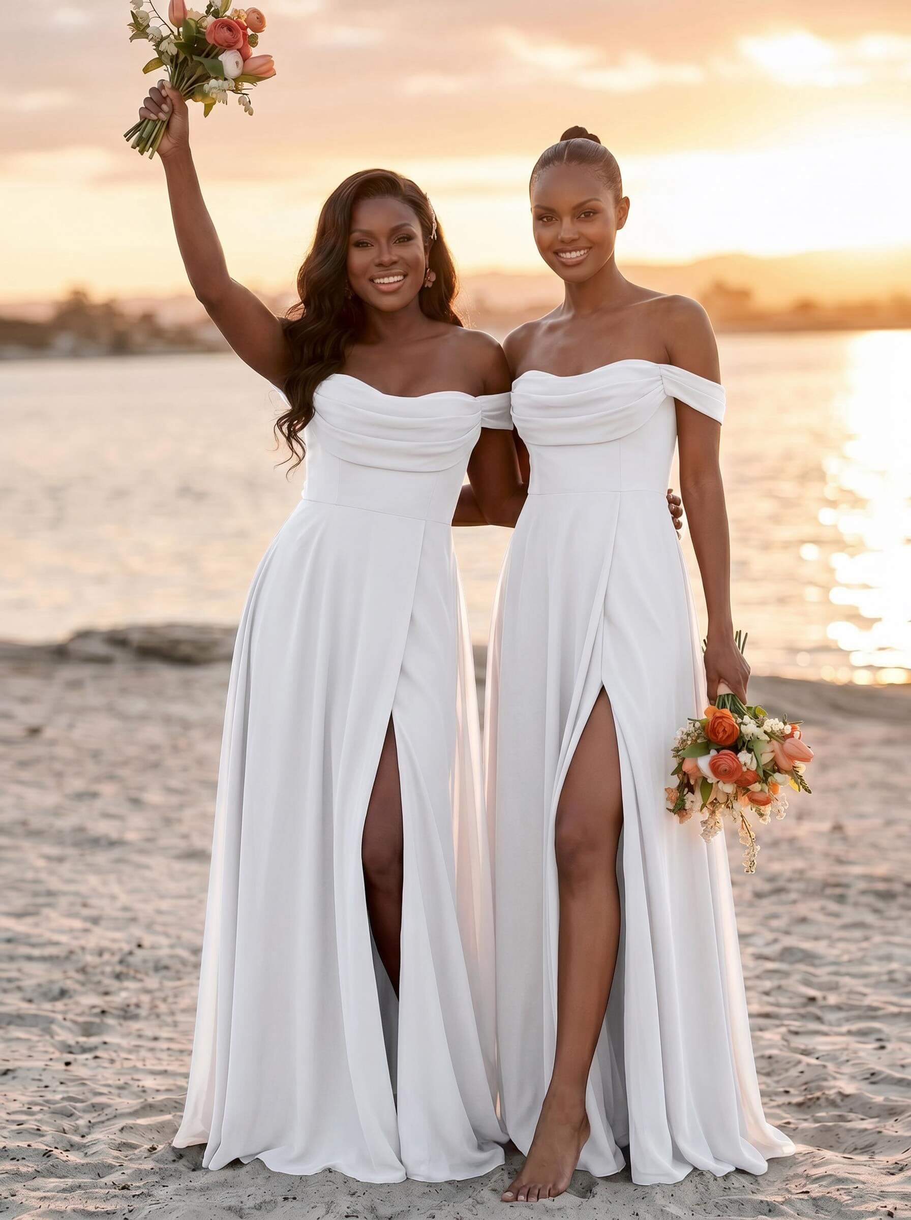 A-Line Off-The-Shoulder Sleeveless Floor-Length Chiffon Bridesmaid Dresses With Split Front, product image 59