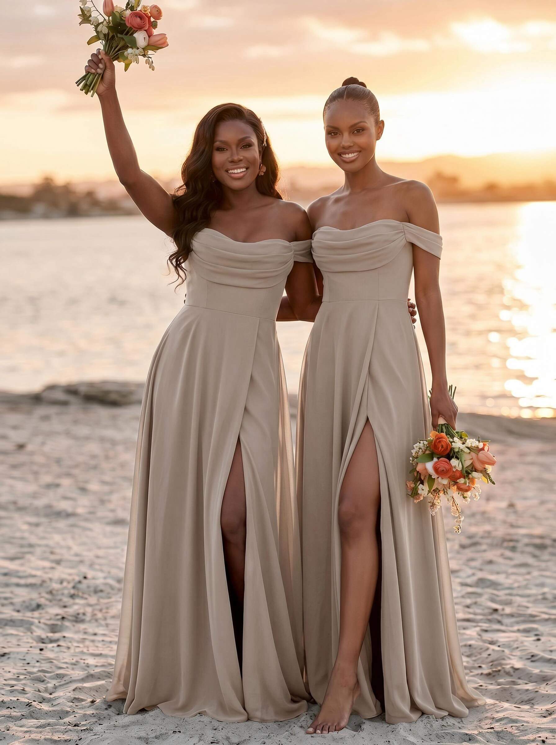 A-Line Off-The-Shoulder Sleeveless Floor-Length Chiffon Bridesmaid Dresses With Split Front, product image 64