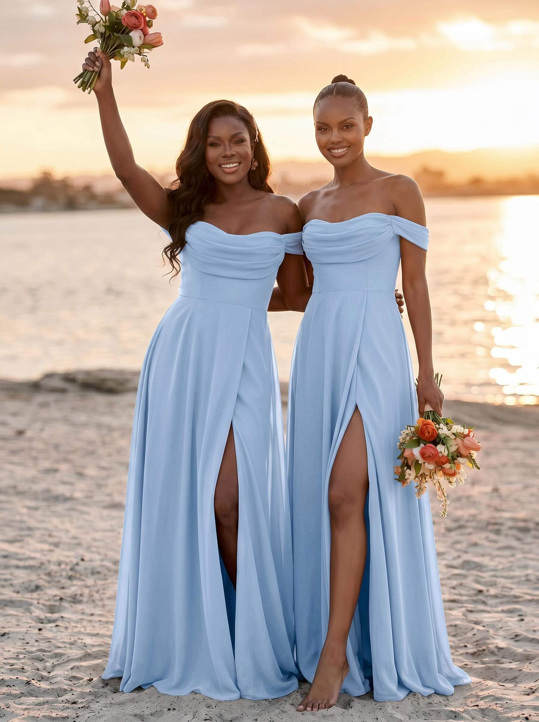 A-Line Off-The-Shoulder Sleeveless Floor-Length Chiffon Bridesmaid Dresses With Split Front, product image 36