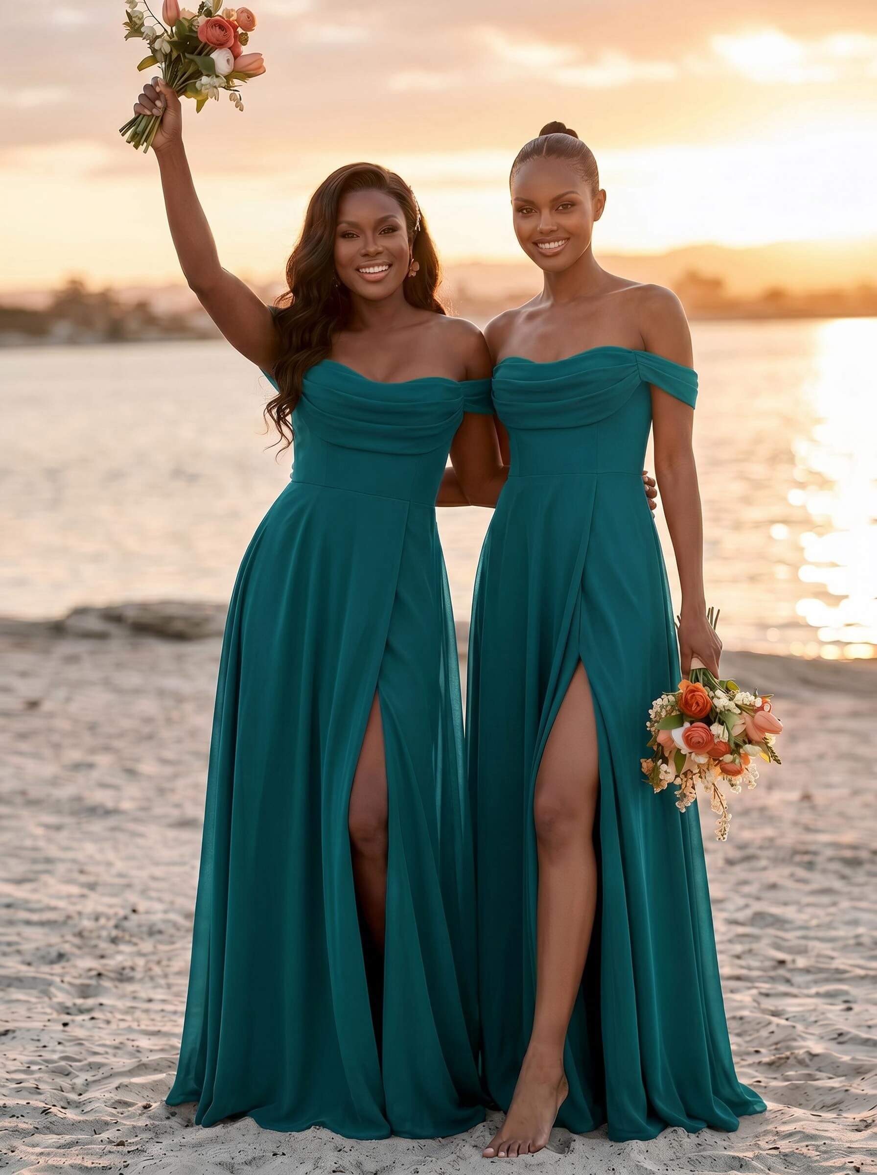 A-Line Off-The-Shoulder Sleeveless Floor-Length Chiffon Bridesmaid Dresses With Split Front, product image 46
