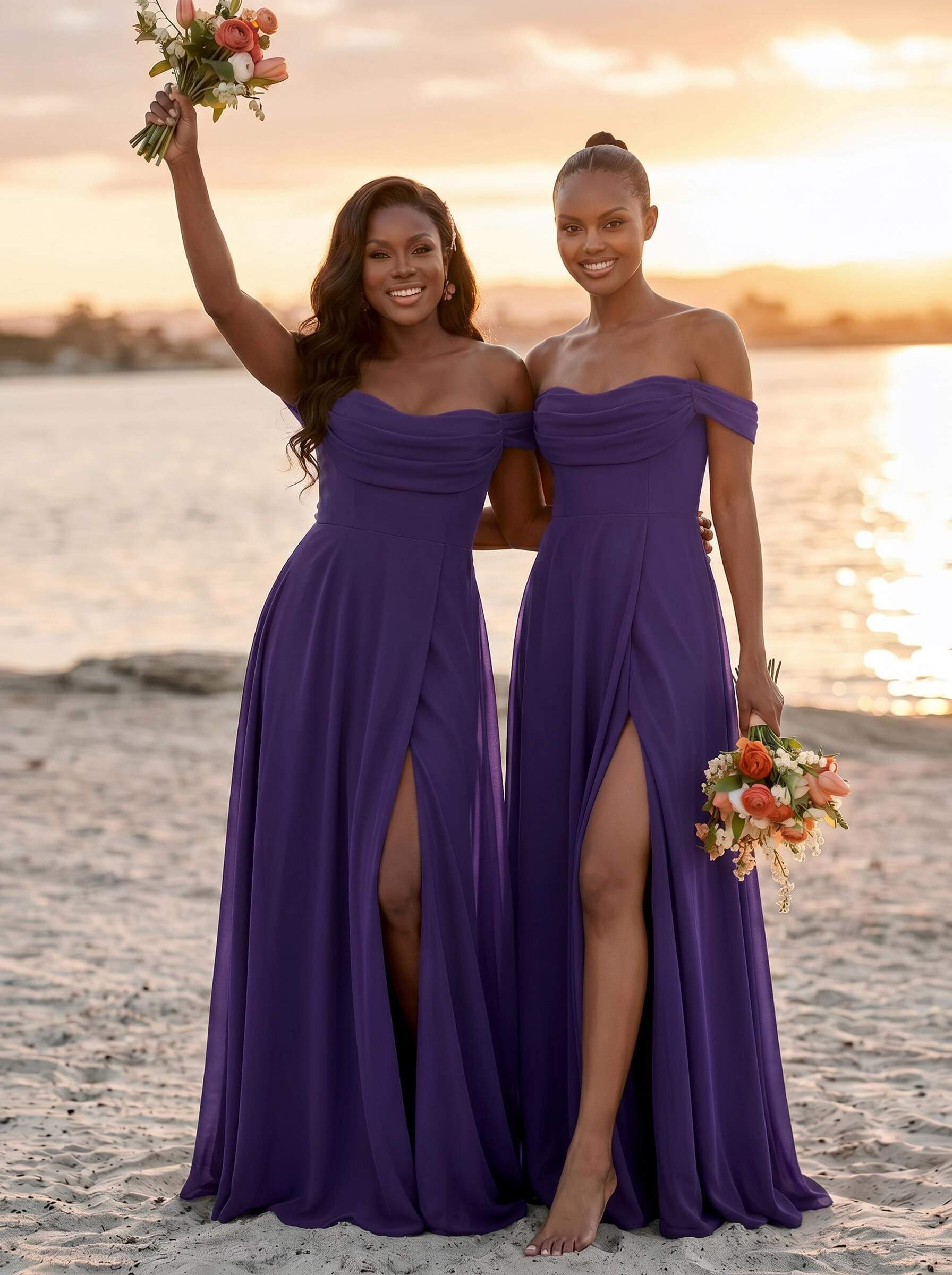 A-Line Off-The-Shoulder Sleeveless Floor-Length Chiffon Bridesmaid Dresses With Split Front, product image 43