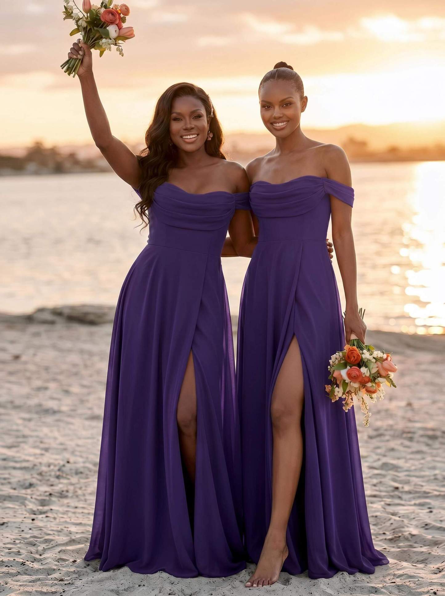 A-Line Off-The-Shoulder Sleeveless Floor-Length Chiffon Bridesmaid Dresses With Split Front, product image 43