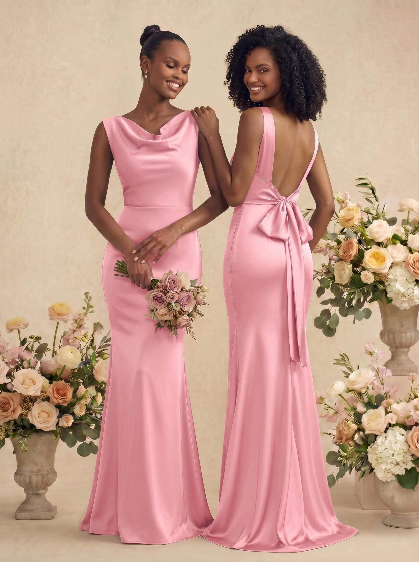 Trumpet/Mermaid Cowl Neck Sleeveless Stretch Satin Bridesmaid Dresses With Bow(s), product image 6