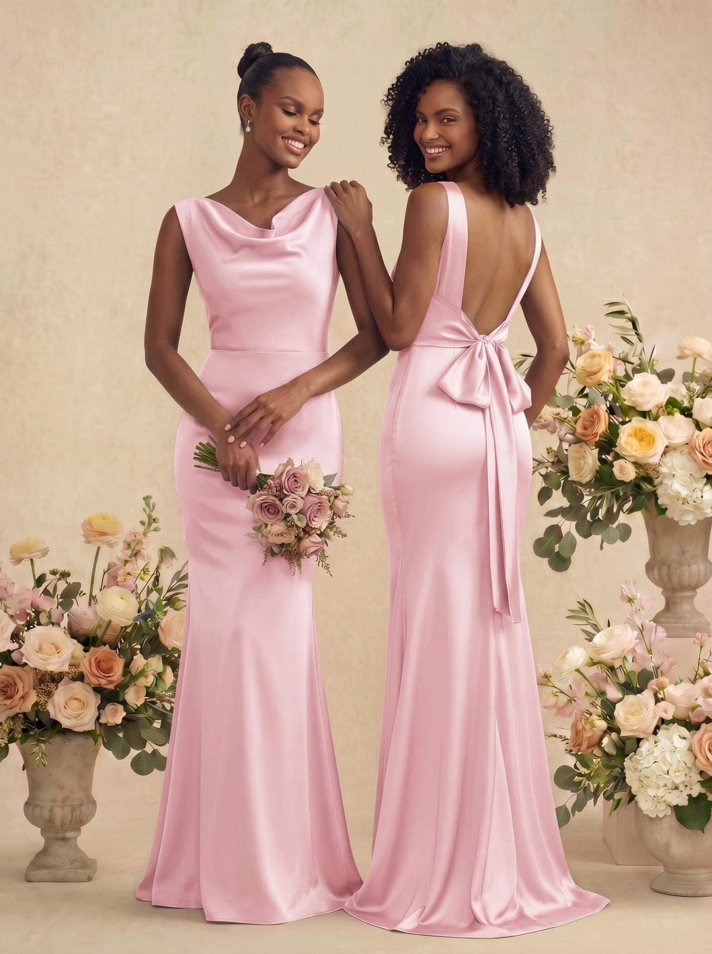 Trumpet/Mermaid Cowl Neck Sleeveless Stretch Satin Bridesmaid Dresses With Bow(s), product image 7