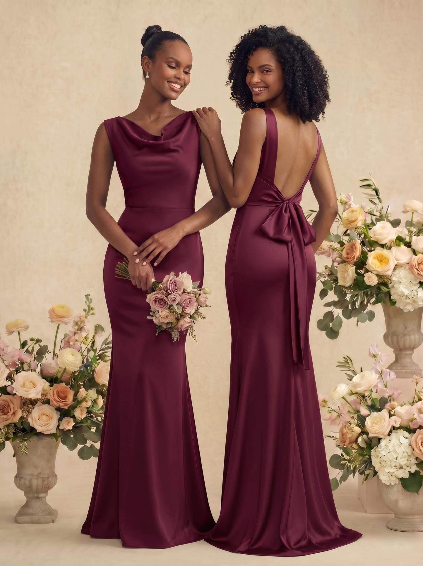 Trumpet/Mermaid Cowl Neck Sleeveless Stretch Satin Bridesmaid Dresses With Bow(s), product image 8