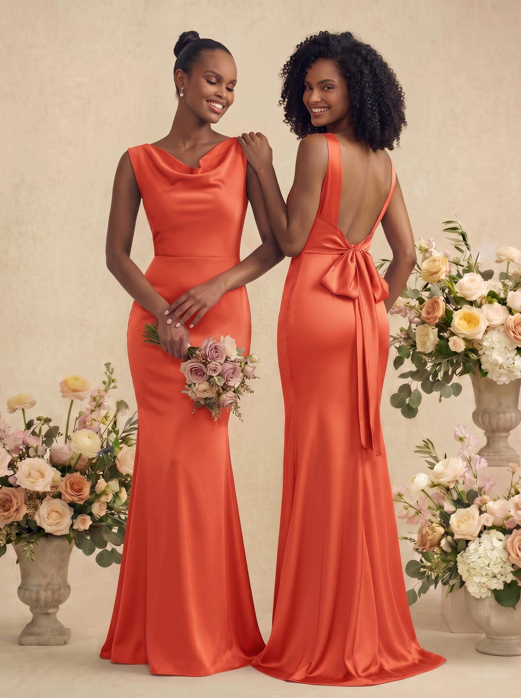 Trumpet/Mermaid Cowl Neck Sleeveless Stretch Satin Bridesmaid Dresses With Bow(s), product image 9