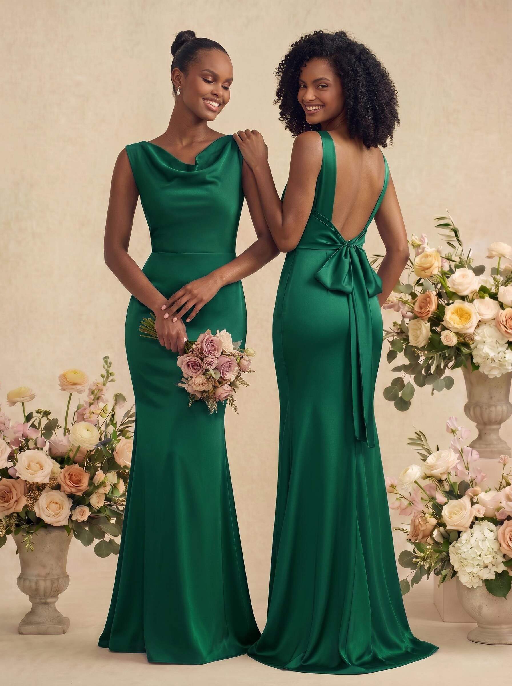 Trumpet/Mermaid Cowl Neck Sleeveless Stretch Satin Bridesmaid Dresses With Bow(s), product image 14