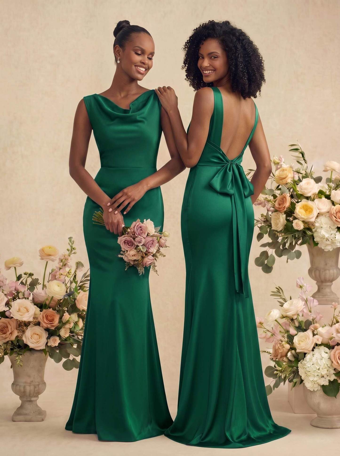 Trumpet/Mermaid Cowl Neck Sleeveless Stretch Satin Bridesmaid Dresses With Bow(s), product image 14