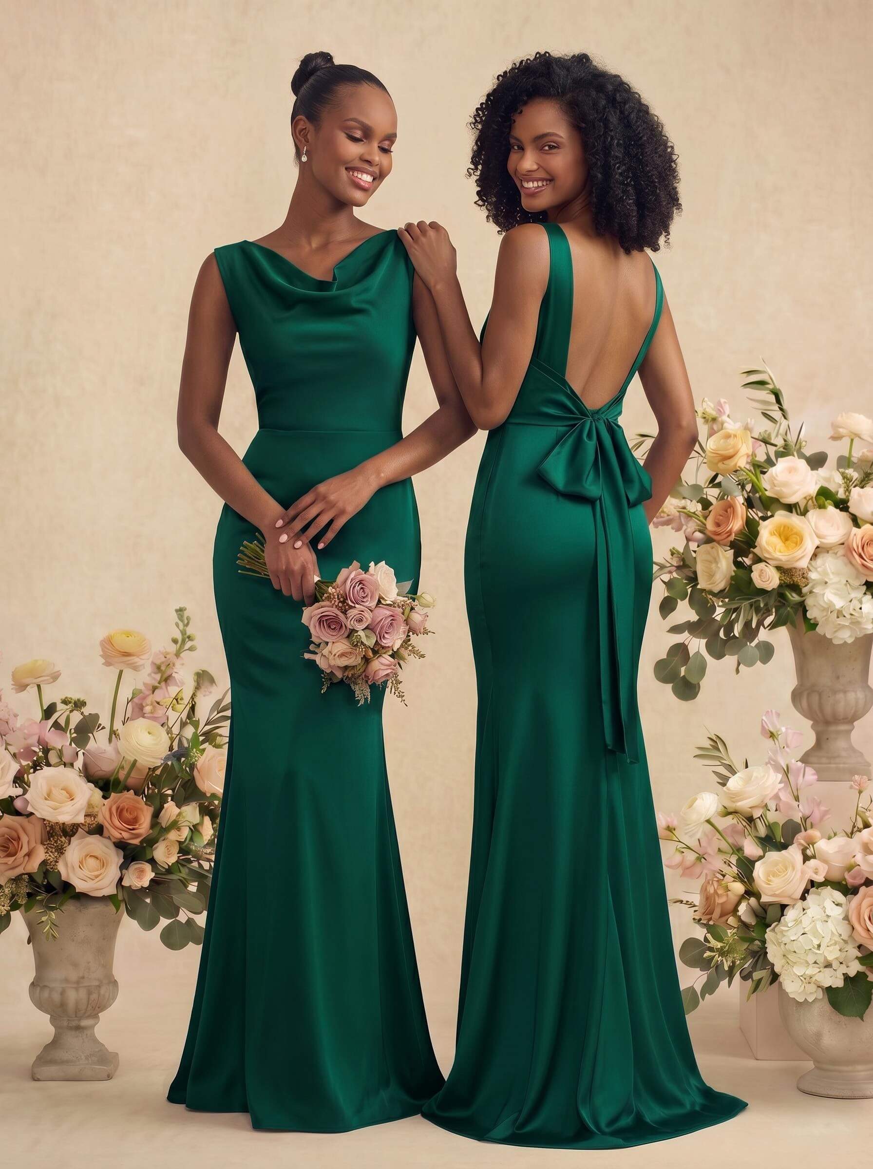 Trumpet/Mermaid Cowl Neck Sleeveless Stretch Satin Bridesmaid Dresses With Bow(s), product image 19