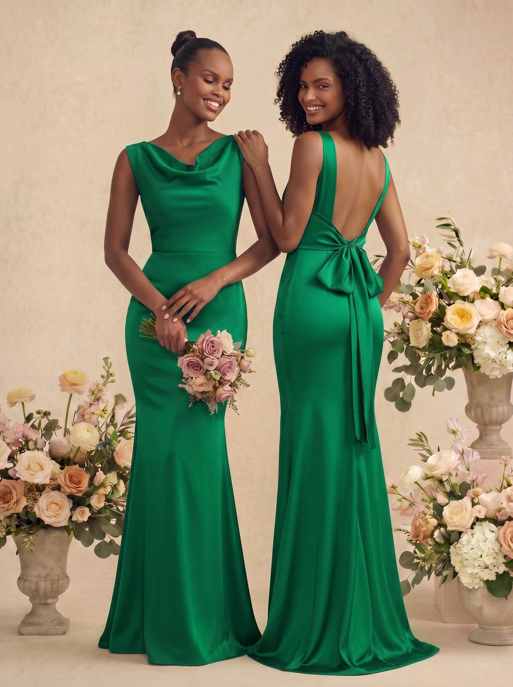 Trumpet/Mermaid Cowl Neck Sleeveless Stretch Satin Bridesmaid Dresses With Bow(s), product image 55