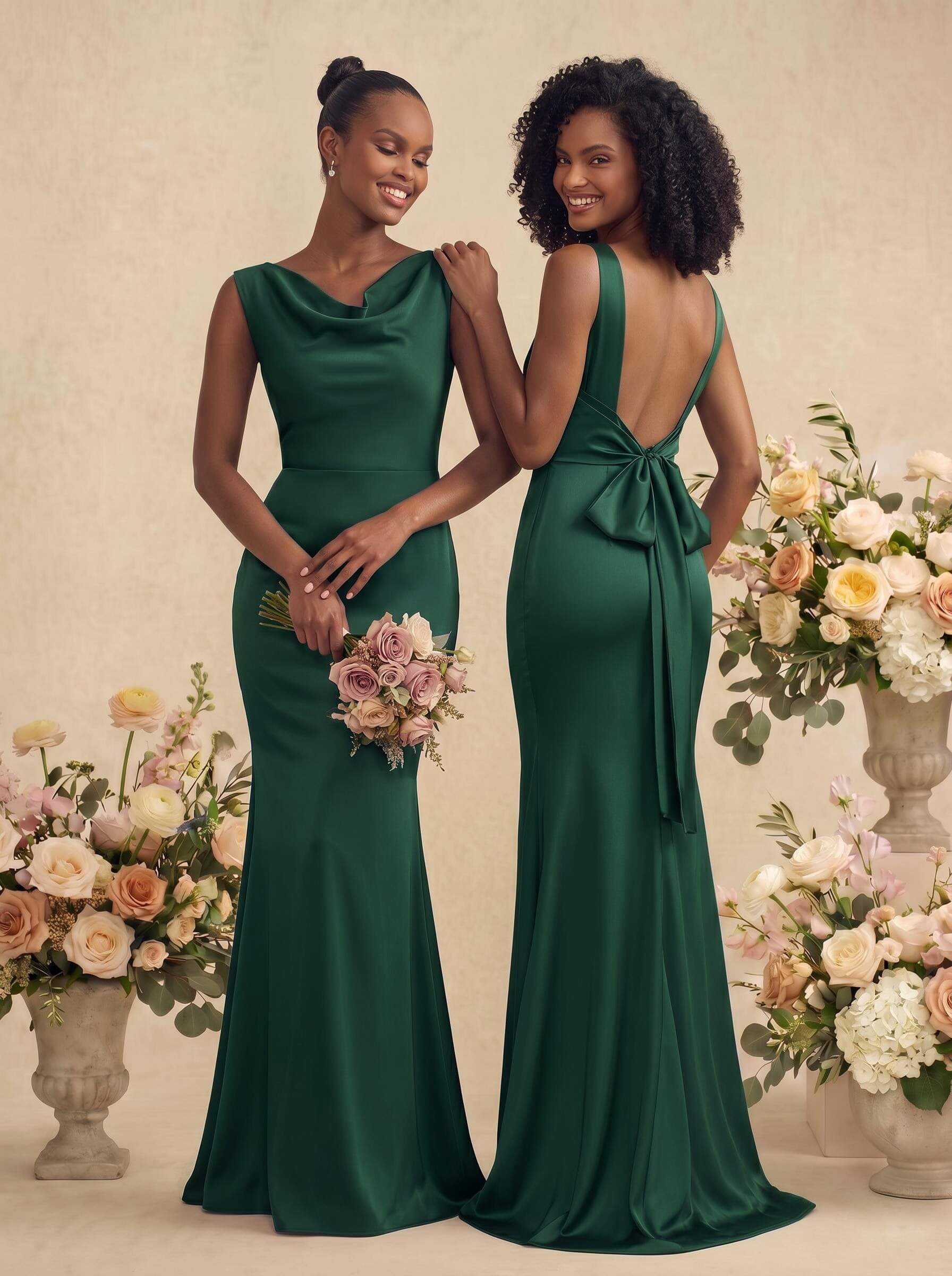 Trumpet/Mermaid Cowl Neck Sleeveless Stretch Satin Bridesmaid Dresses With Bow(s), product image 23