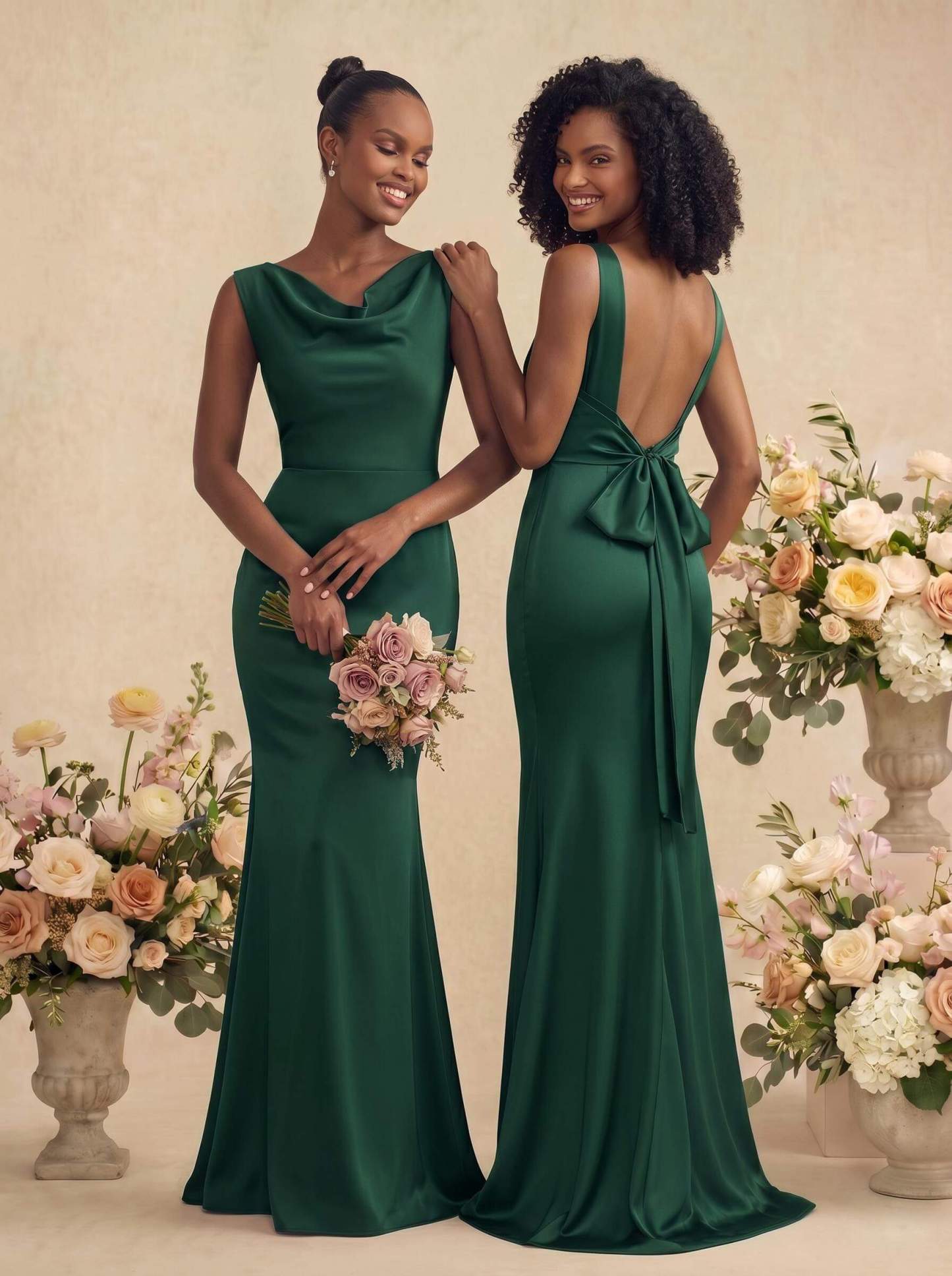 Trumpet/Mermaid Cowl Neck Sleeveless Stretch Satin Bridesmaid Dresses With Bow(s), product image 23
