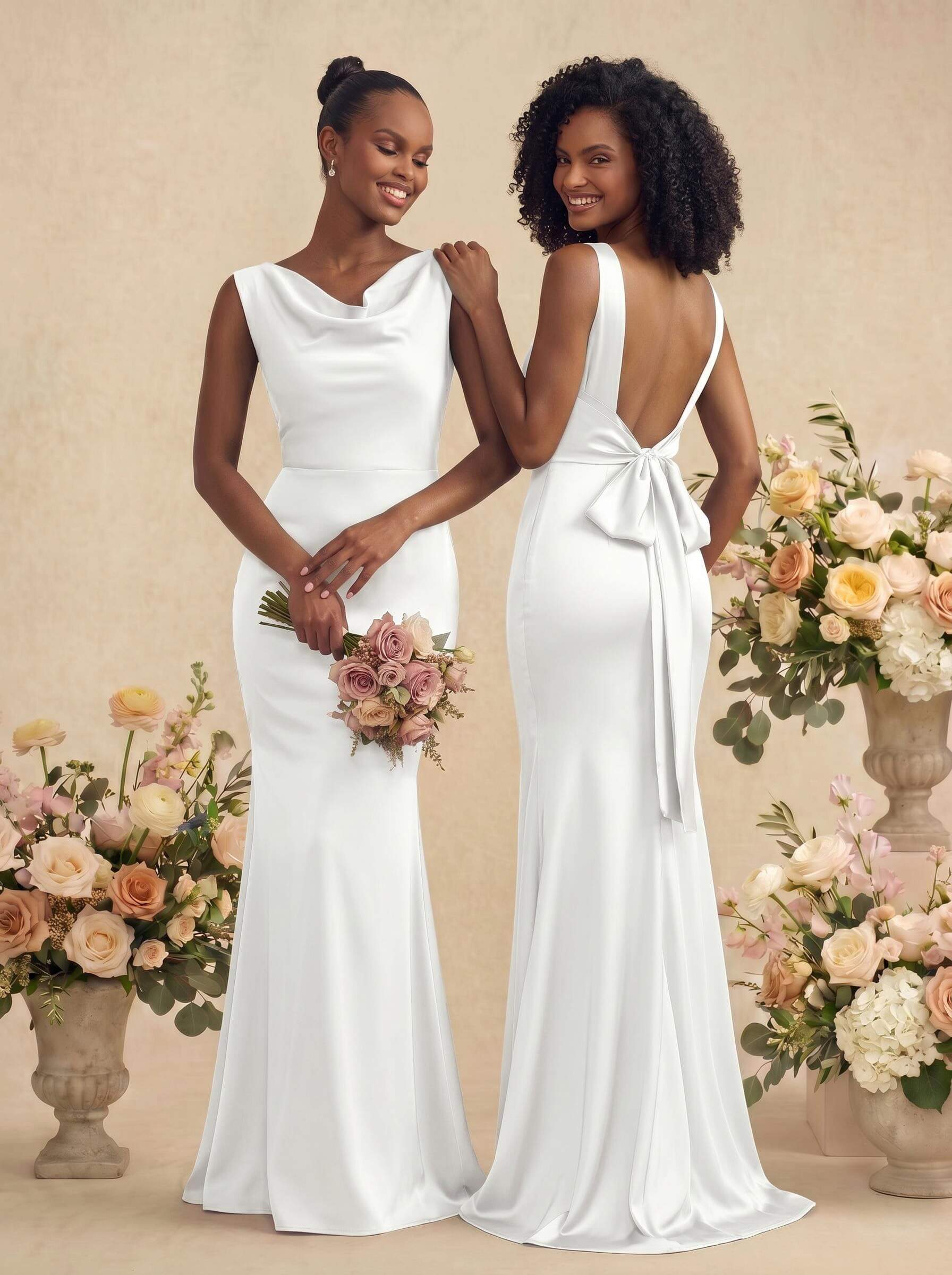 Trumpet/Mermaid Cowl Neck Sleeveless Stretch Satin Bridesmaid Dresses With Bow(s), product image 25