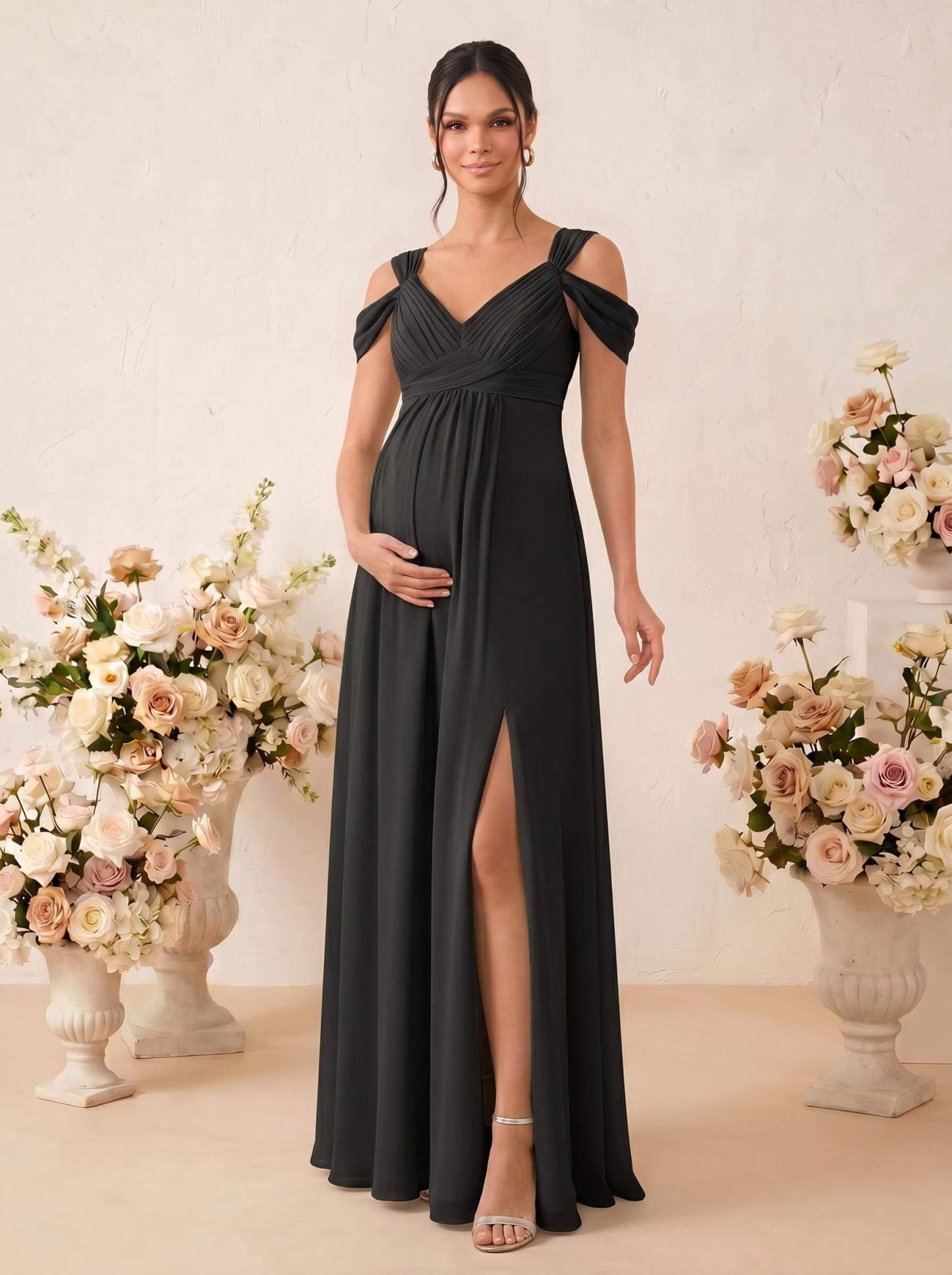 A-Line V-Neck Sleeveless Floor-Length Chiffon Maternity Bridesmaid Dresses With High Split, product image 61