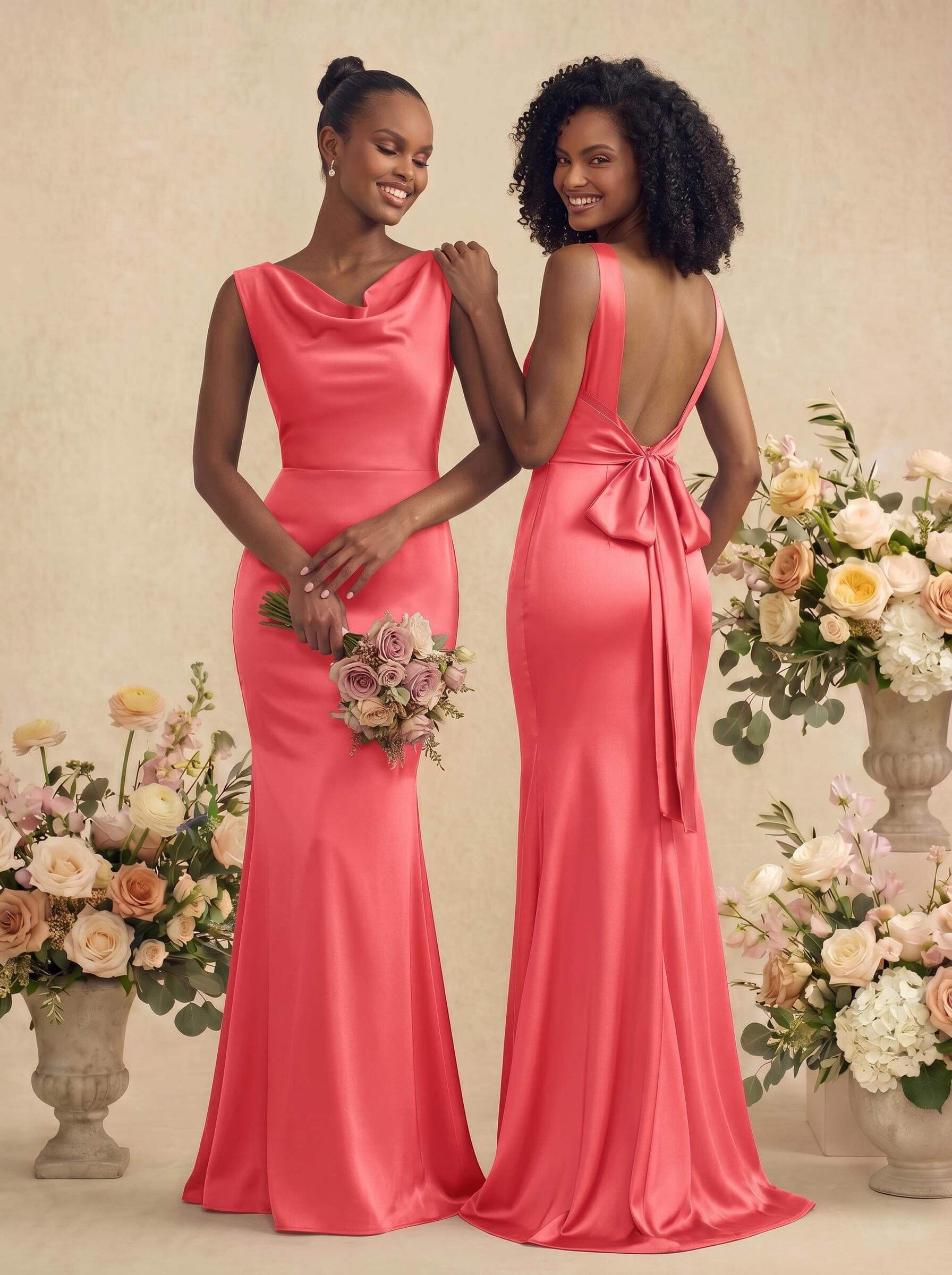 Trumpet/Mermaid Cowl Neck Sleeveless Stretch Satin Bridesmaid Dresses With Bow(s), product image 41