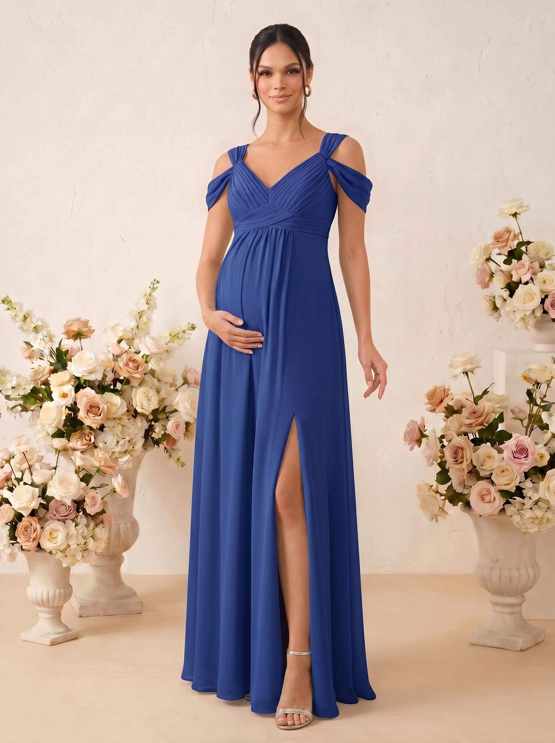 A-Line V-Neck Sleeveless Floor-Length Chiffon Maternity Bridesmaid Dresses With High Split, product image 10