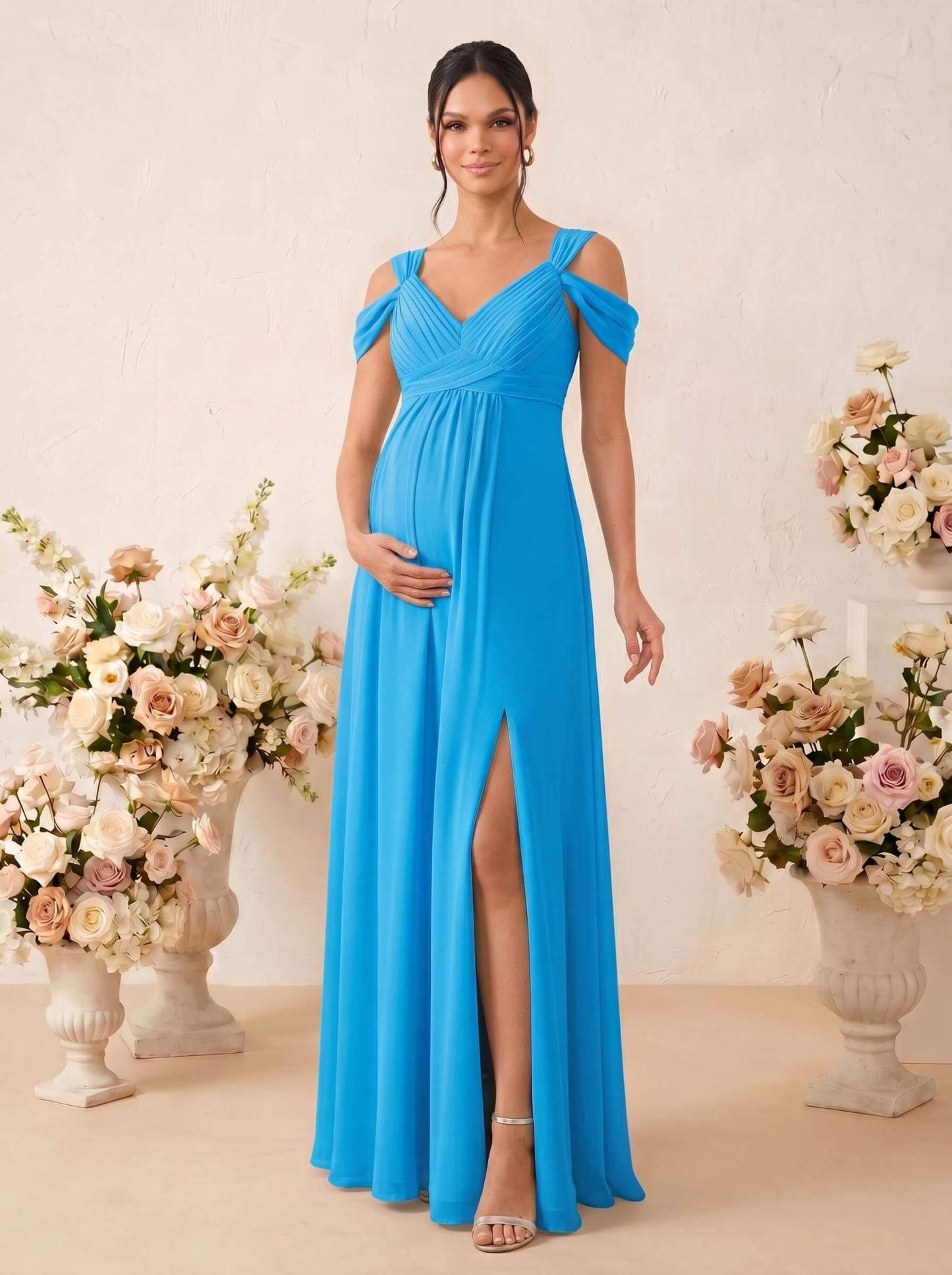 A-Line V-Neck Sleeveless Floor-Length Chiffon Maternity Bridesmaid Dresses With High Split, product image 11