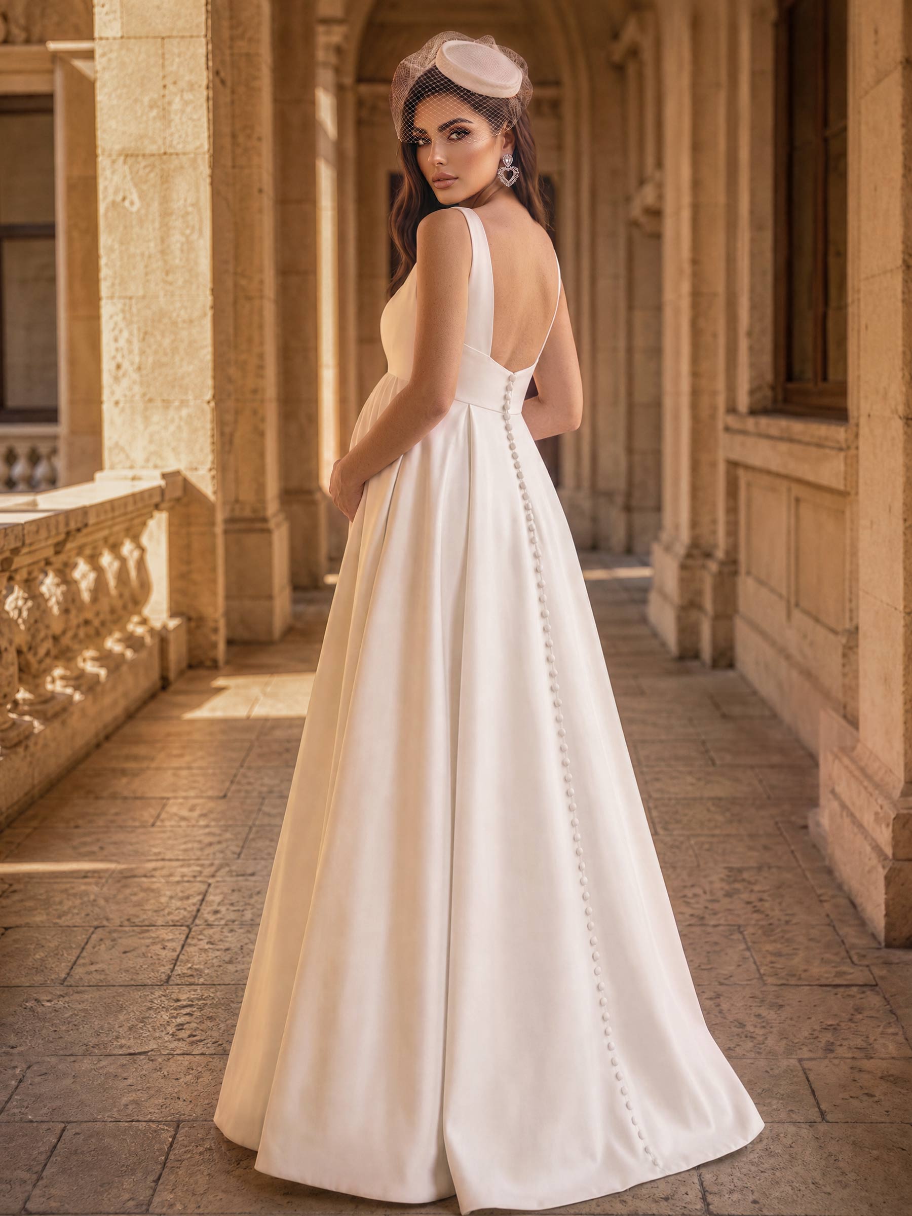 A-Line Satin Maternity Wedding Dresses Square Neckline Sleeveless Sweep Train, product image 2