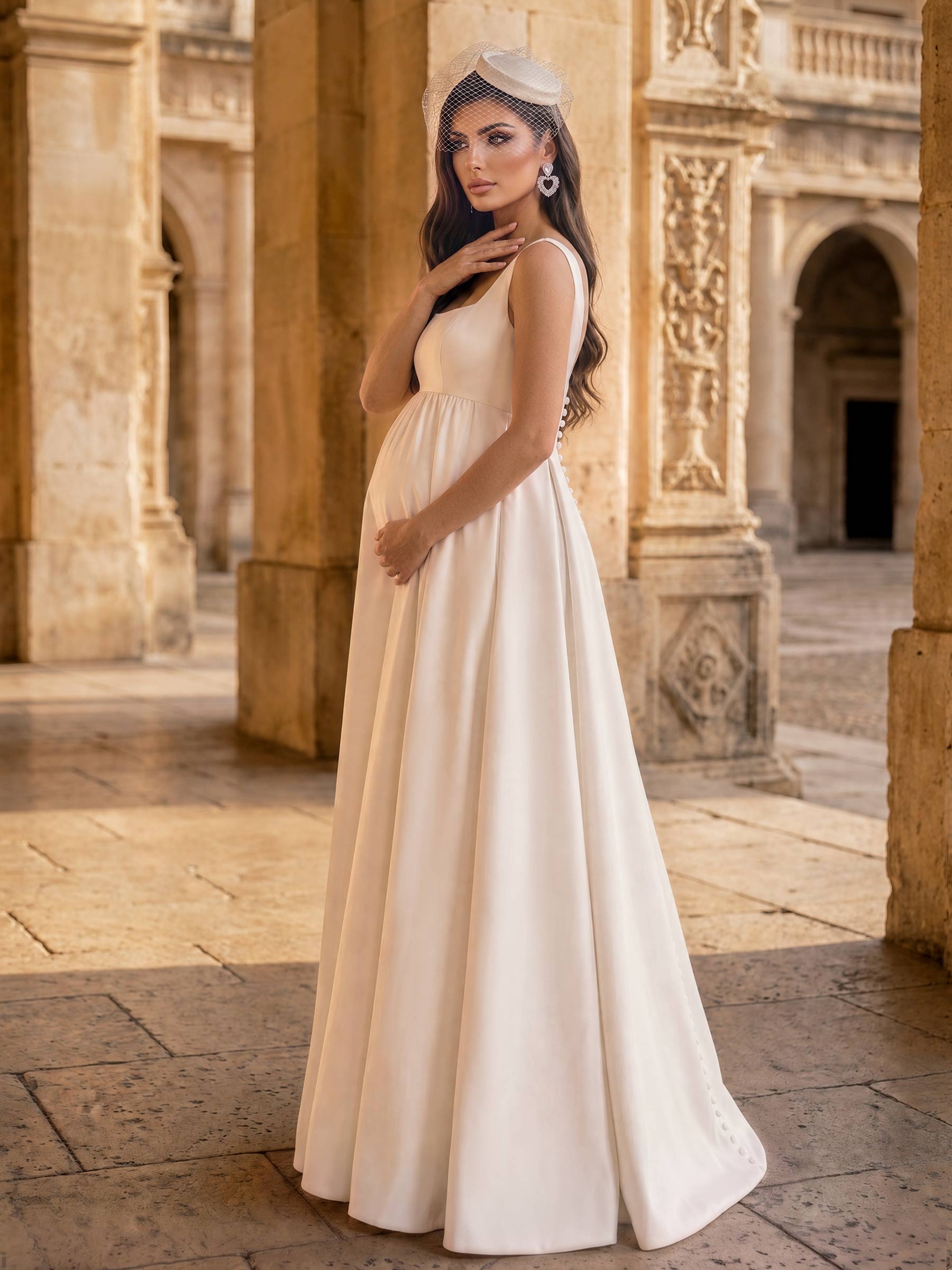 A-Line Satin Maternity Wedding Dresses Square Neckline Sleeveless Sweep Train, product image 3