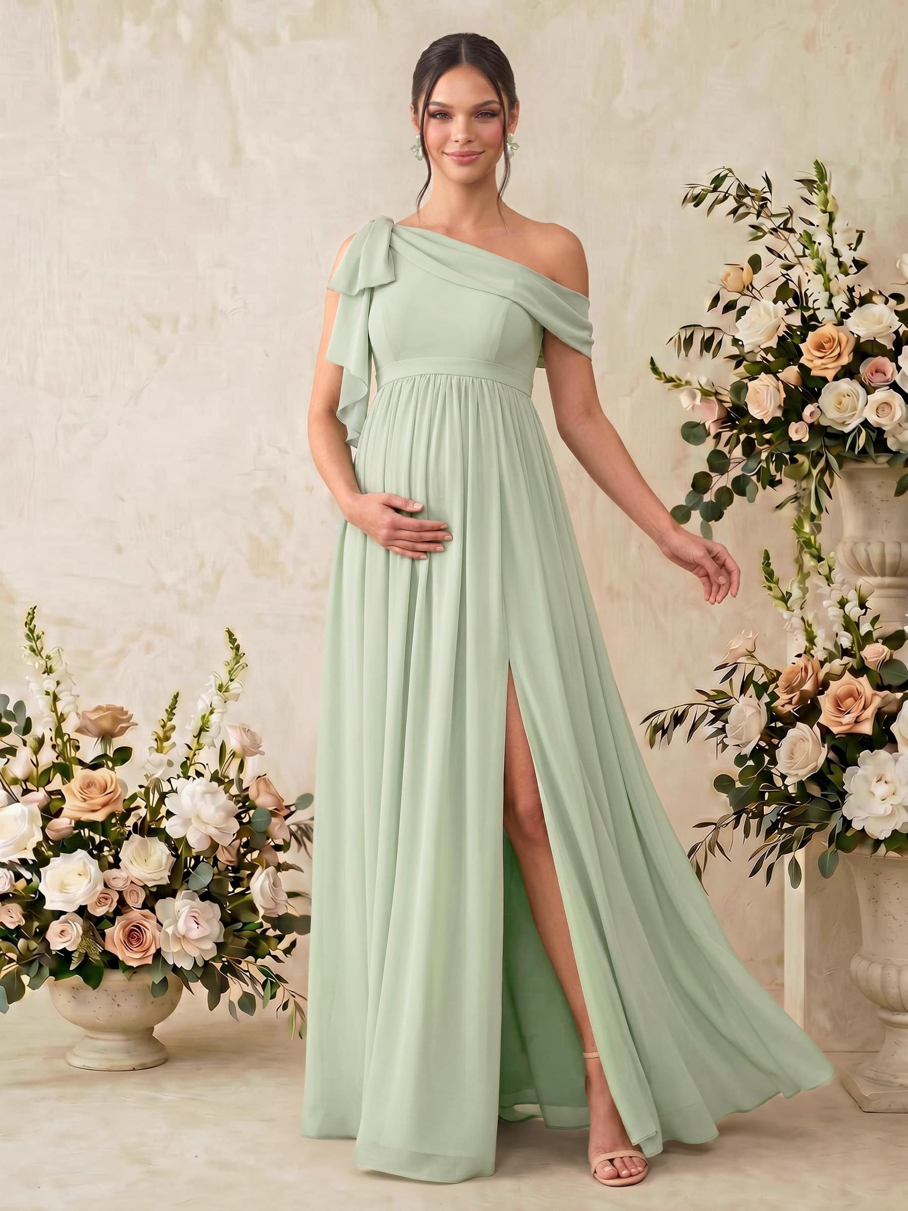 A-Line Asymmetrical Sleeveless Floor-Length Chiffon Maternity Bridesmaid Dresses
