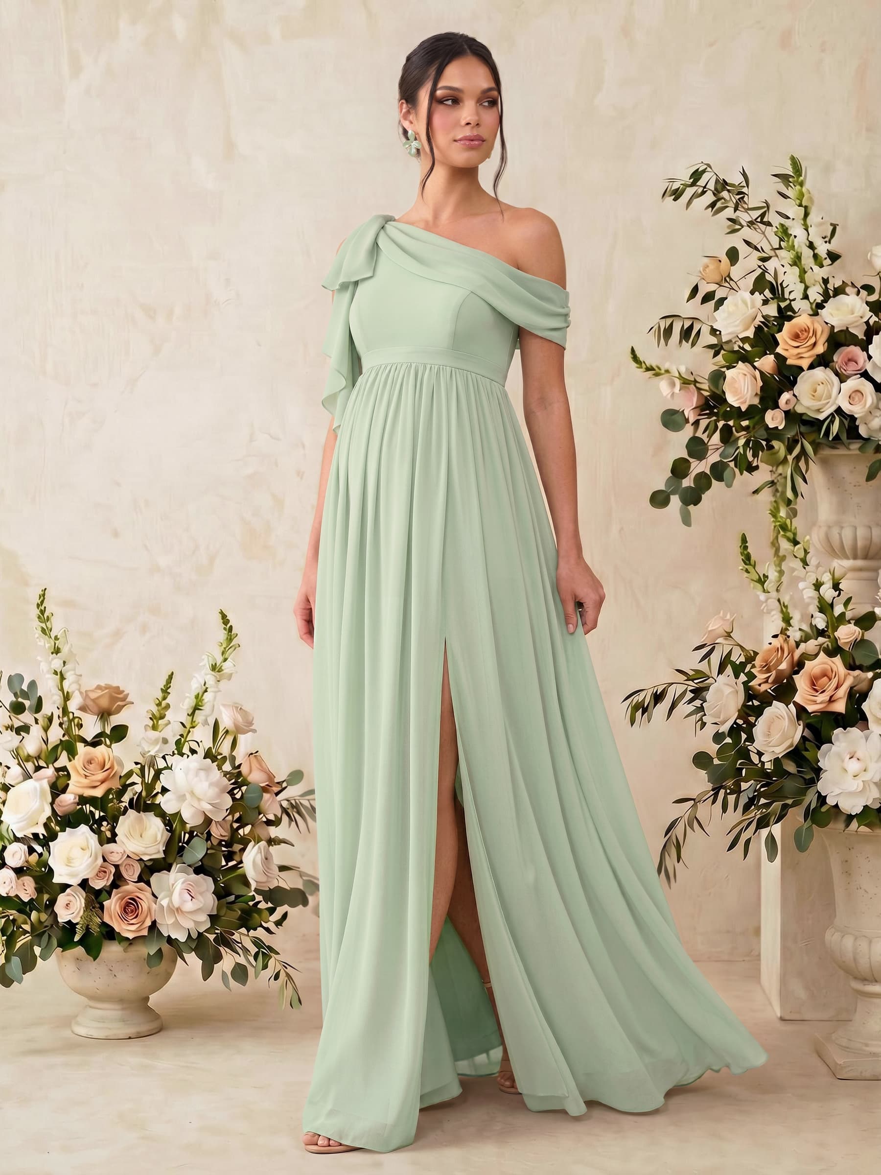 A-Line Asymmetrical Sleeveless Floor-Length Chiffon Maternity Bridesmaid Dresses
