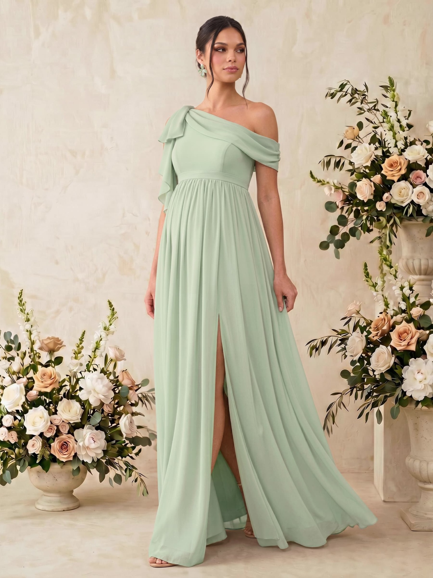 A-Line Asymmetrical Sleeveless Floor-Length Chiffon Maternity Bridesmaid Dresses