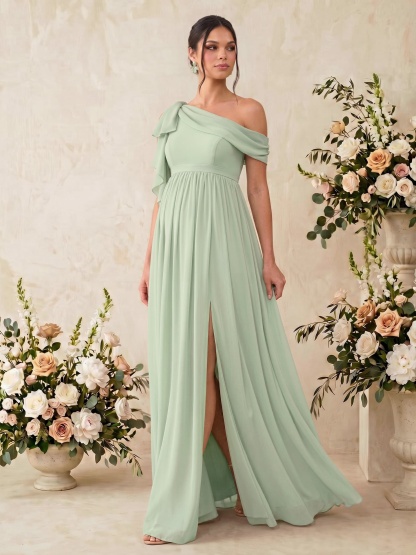 A-Line Asymmetrical Sleeveless Floor-Length Chiffon Maternity Bridesmaid Dresses
