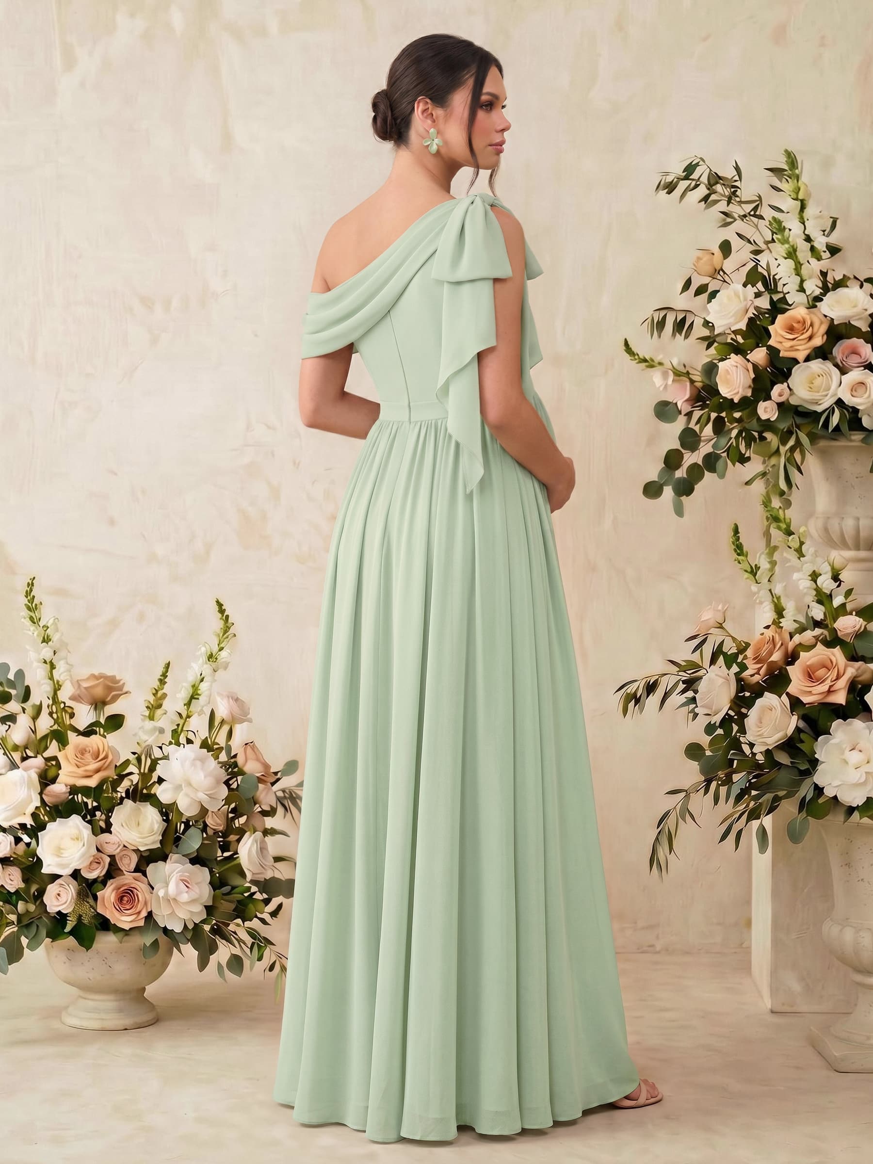 A-Line Asymmetrical Sleeveless Floor-Length Chiffon Maternity Bridesmaid Dresses