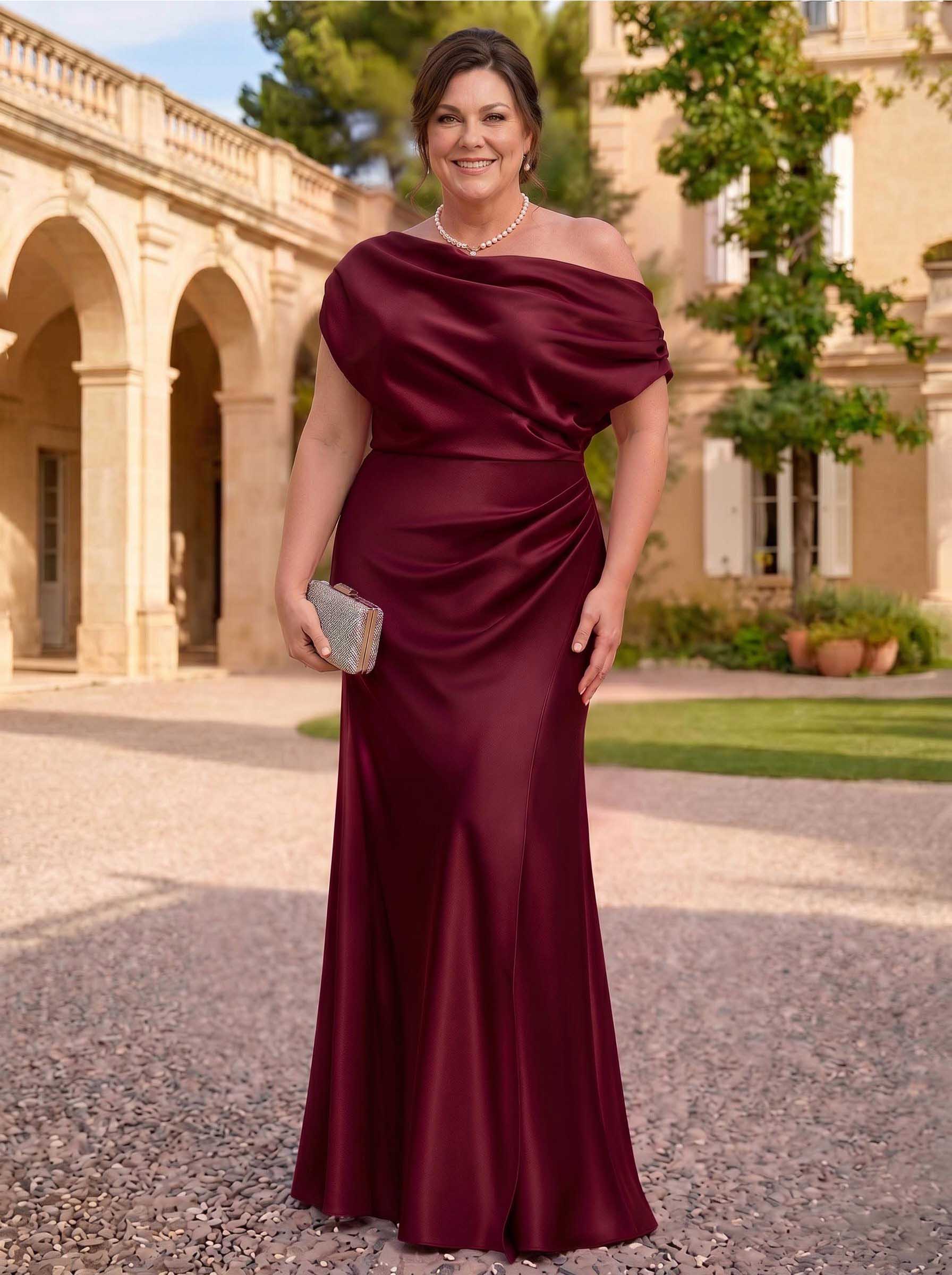Sheath/Column Asymmetrical Sleeveless Floor-Length Matte Satin Mother Of The Bride Dresses