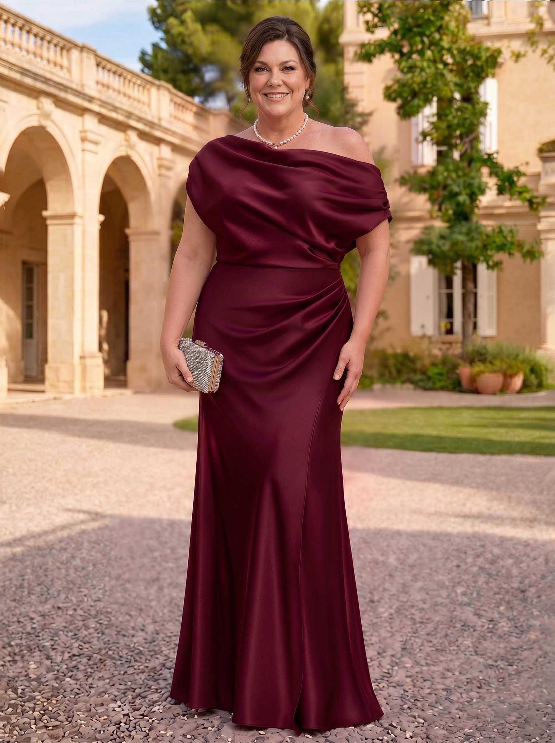 Sheath/Column Asymmetrical Sleeveless Floor-Length Matte Satin Mother Of The Bride Dresses