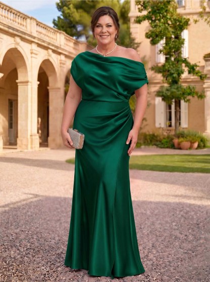Sheath/Column Asymmetrical Sleeveless Floor-Length Matte Satin Mother Of The Bride Dresses