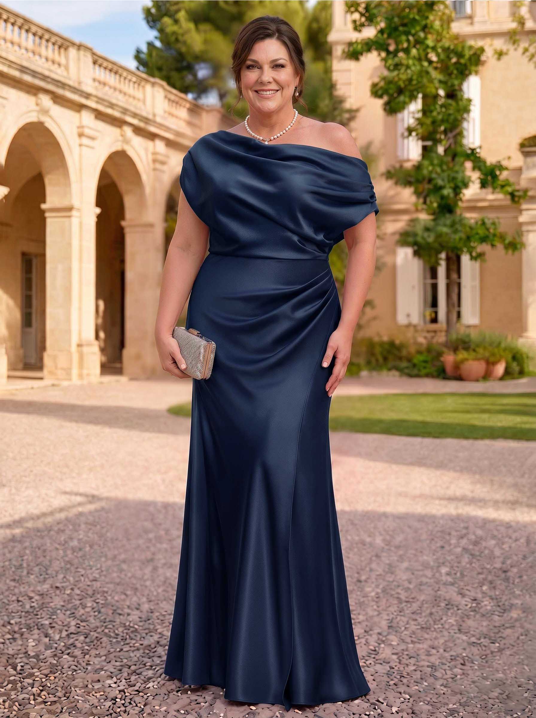 Sheath/Column Asymmetrical Sleeveless Floor-Length Matte Satin Mother Of The Bride Dresses