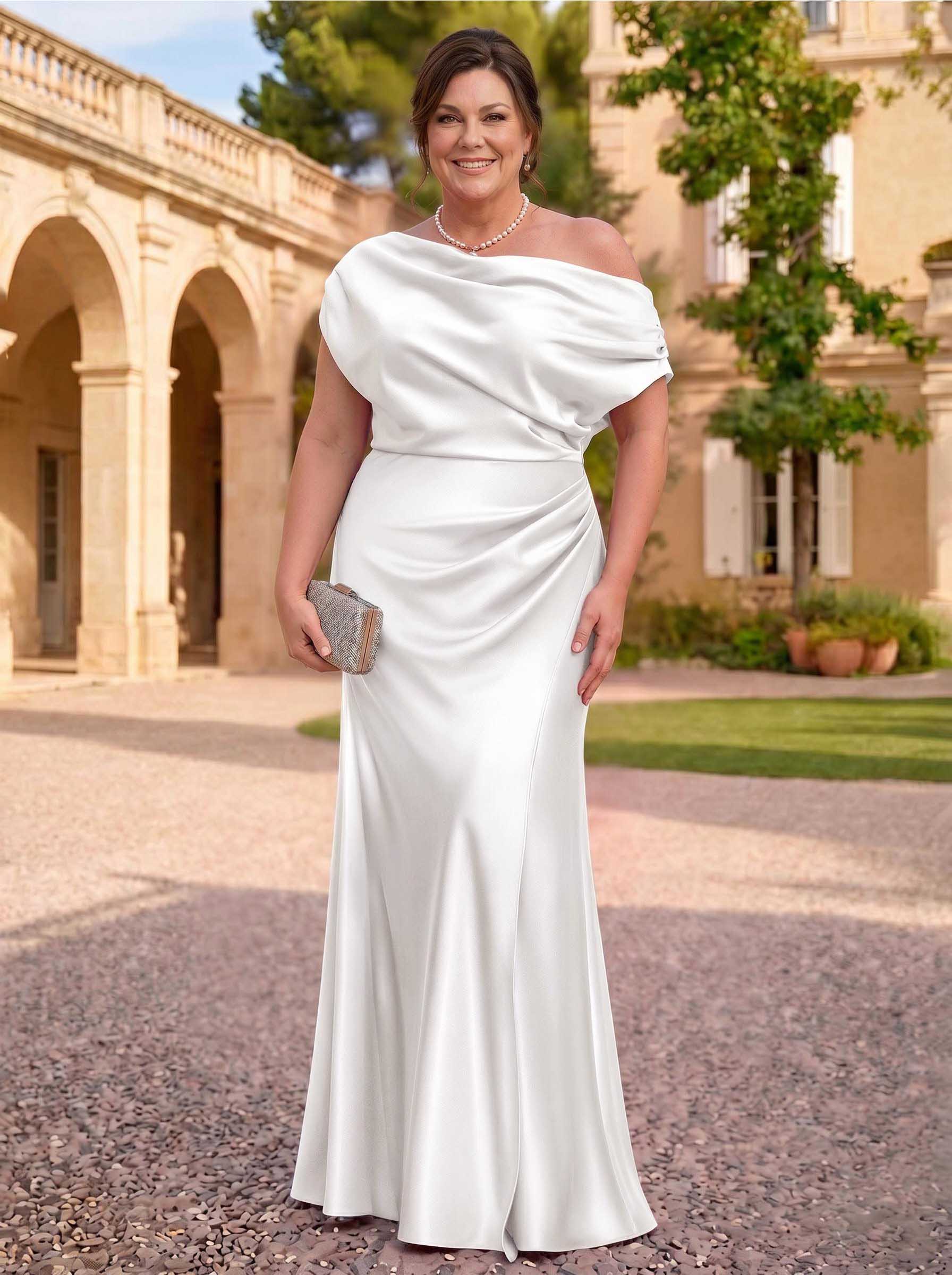 Sheath/Column Asymmetrical Sleeveless Floor-Length Matte Satin Mother Of The Bride Dresses