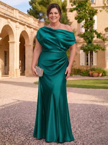 Sheath/Column Asymmetrical Sleeveless Floor-Length Matte Satin Mother Of The Bride Dresses
