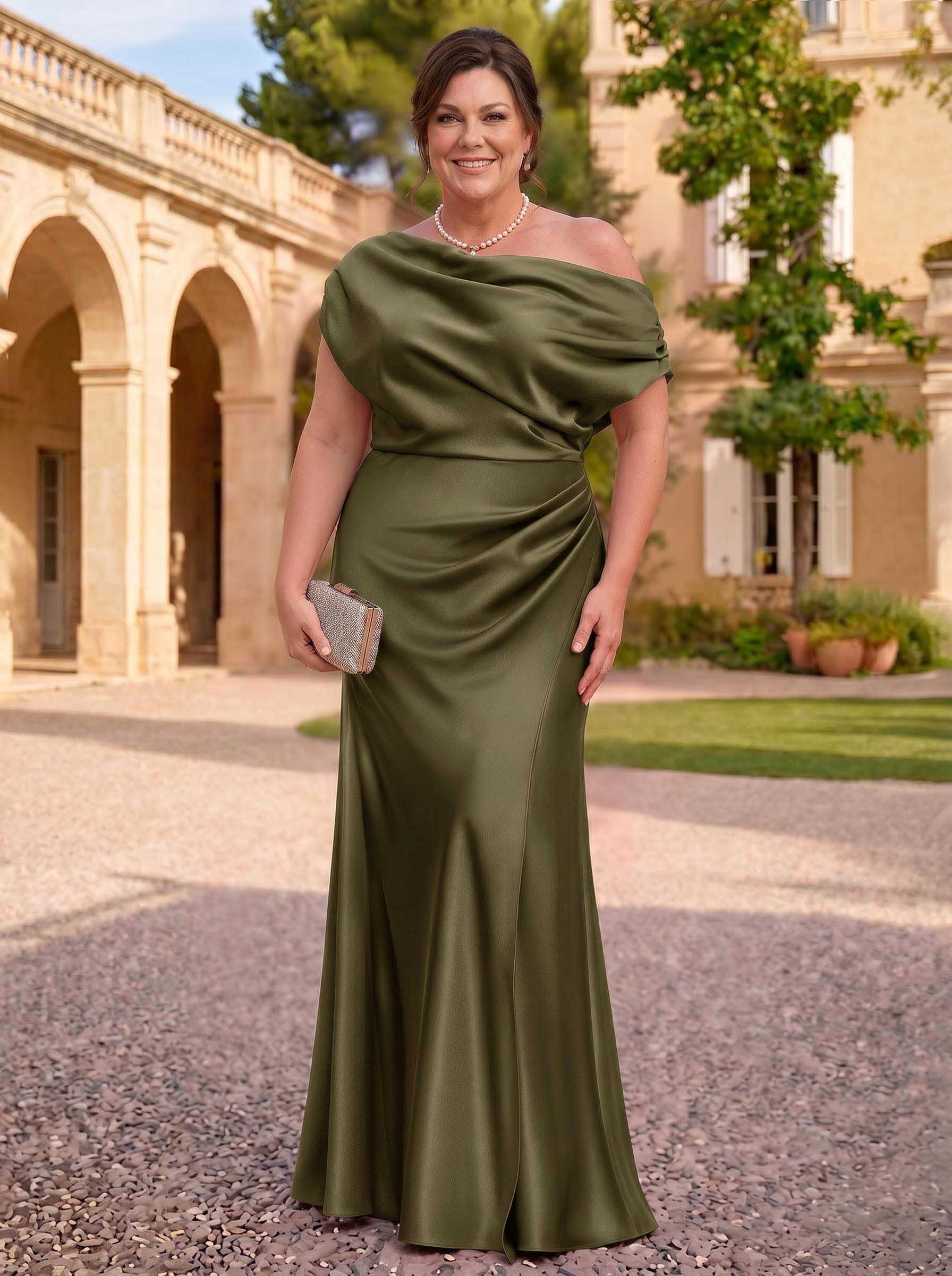 Sheath/Column Asymmetrical Sleeveless Floor-Length Matte Satin Mother Of The Bride Dresses
