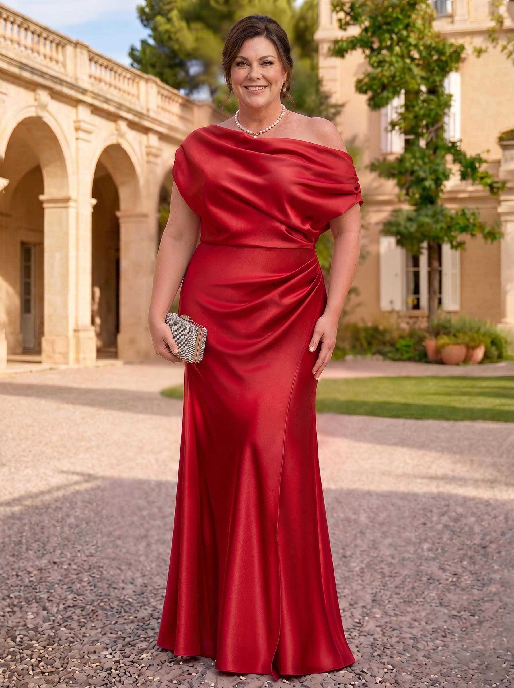 Sheath/Column Asymmetrical Sleeveless Floor-Length Matte Satin Mother Of The Bride Dresses