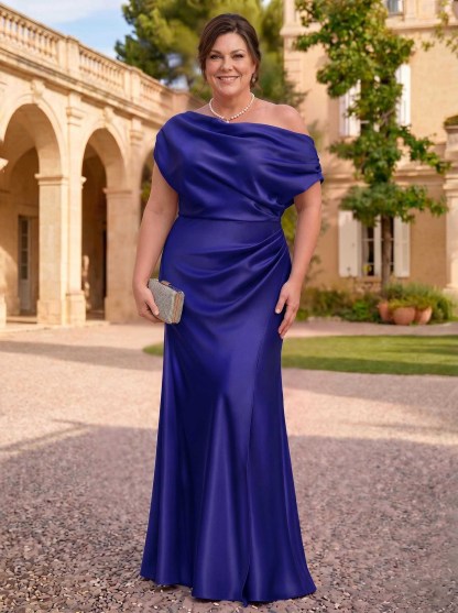 Sheath/Column Asymmetrical Sleeveless Floor-Length Matte Satin Mother Of The Bride Dresses