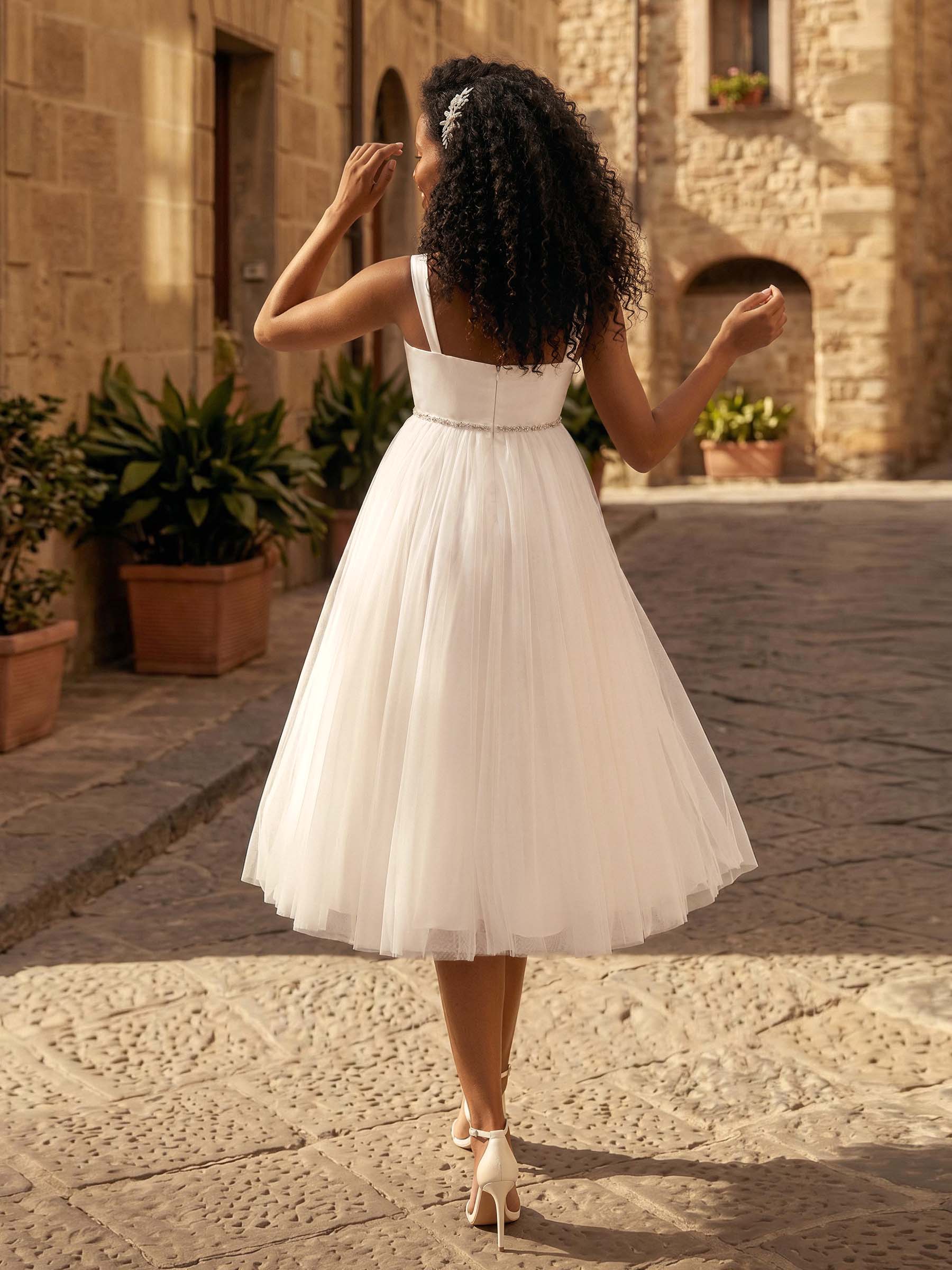A-Line Satin Tulle Maternity Wedding Dresses Sweetheart Sleeveless Tea-Length, product image 3