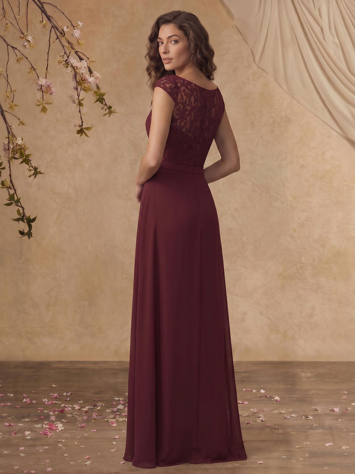Sheath/Column Scoop Neck Short Sleeves Floor-Length Chiffon/Lace Mother Of The Bride Dresses, image 2