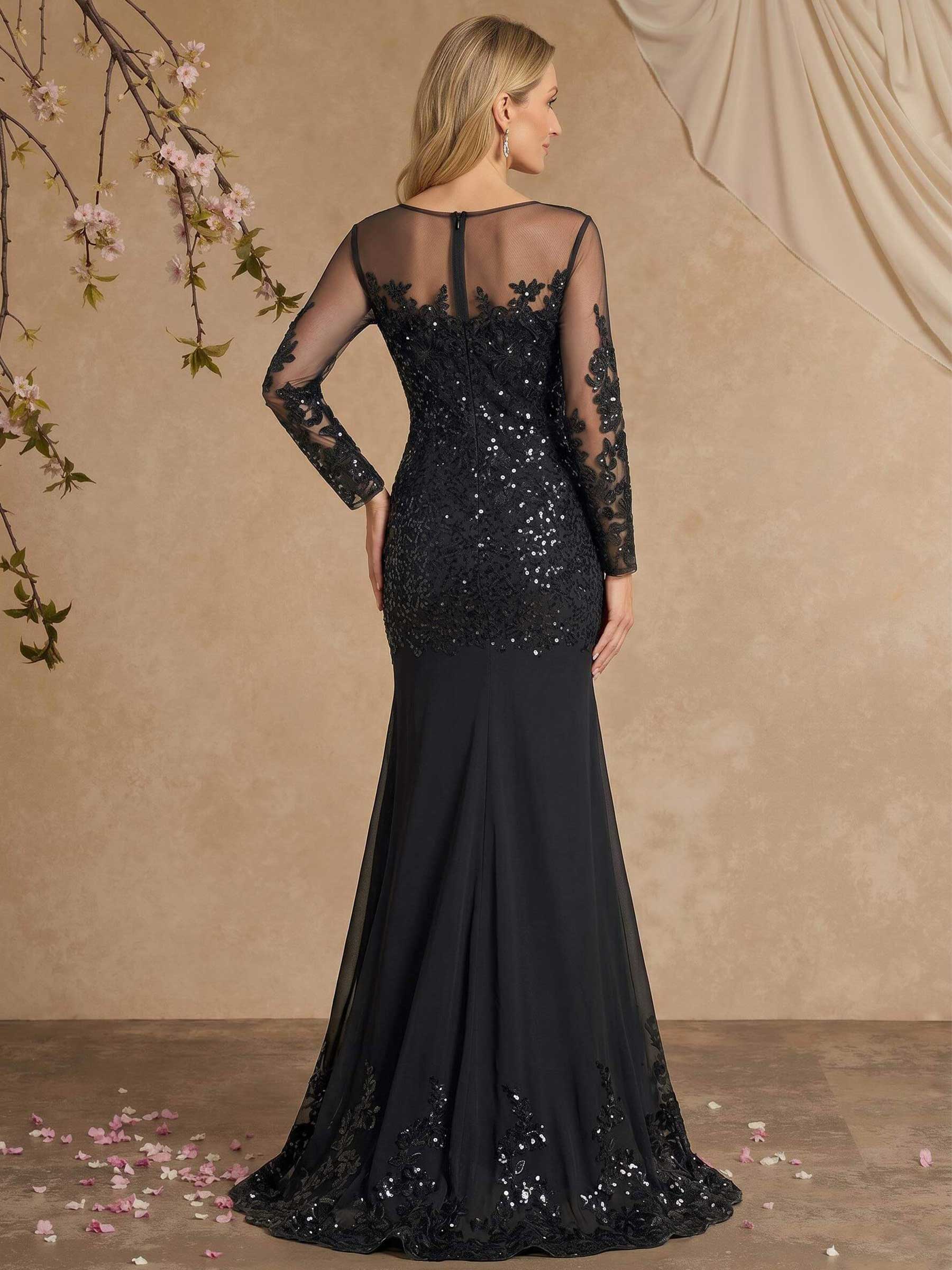 Illusion Neck Long Sleeves Chiffon/Sequined Mother Of The Bride Dresses