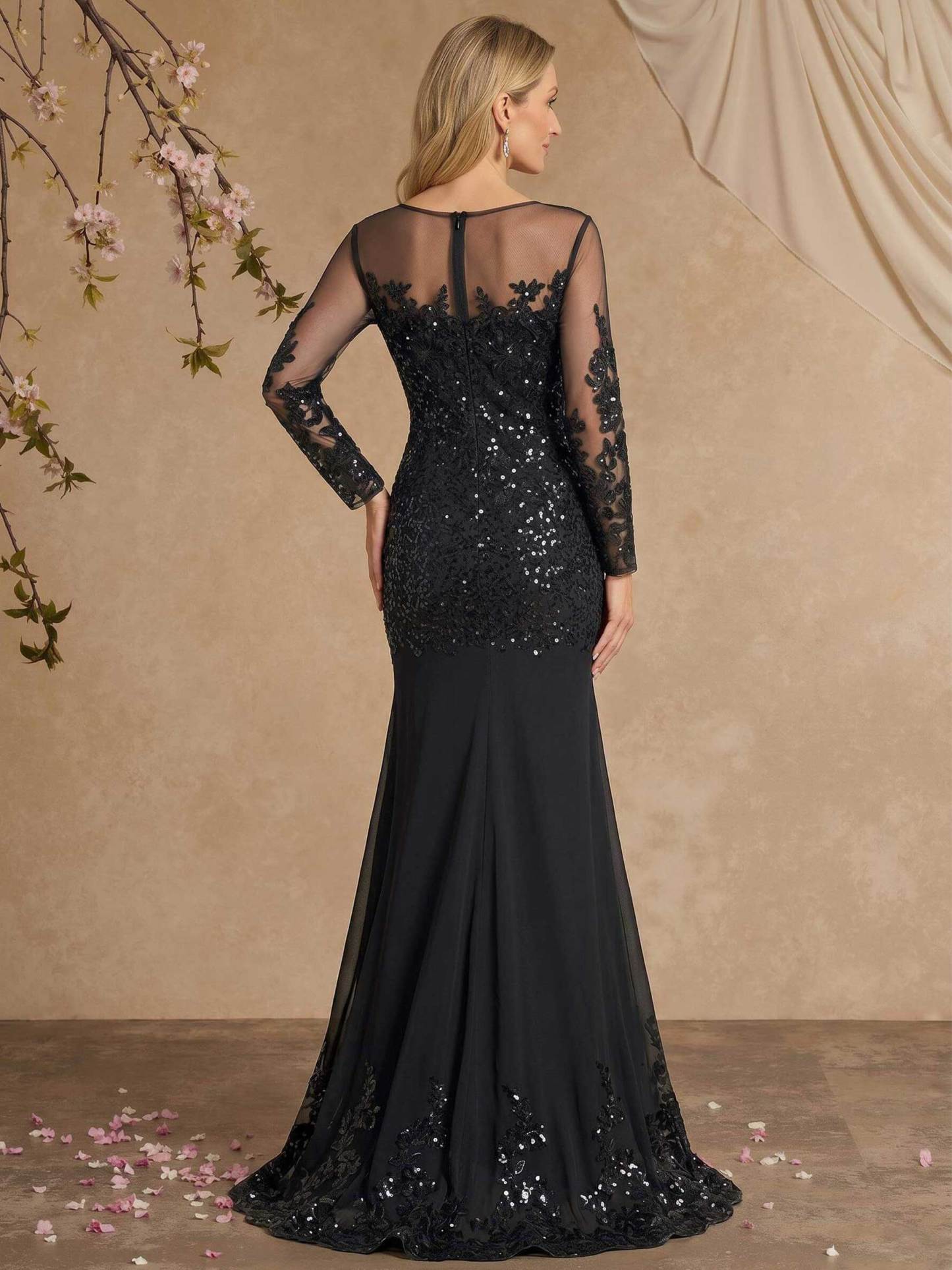 Illusion Neck Long Sleeves Chiffon/Sequined Mother Of The Bride Dresses