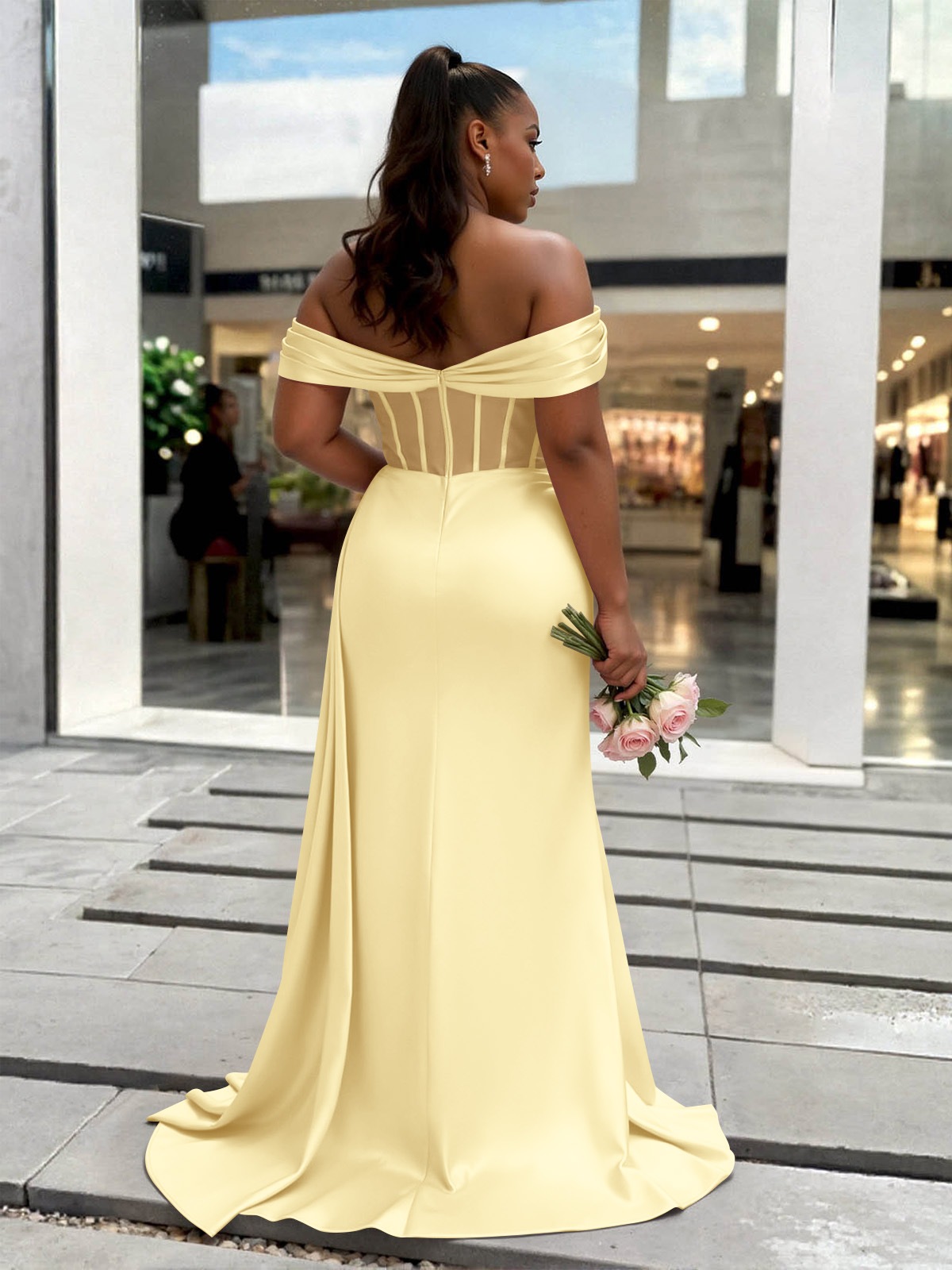 Sheath/Column Off-The-Shoulder Sleeveless Sweep Train Charmeuse Bridesmaid Dresses With High Split