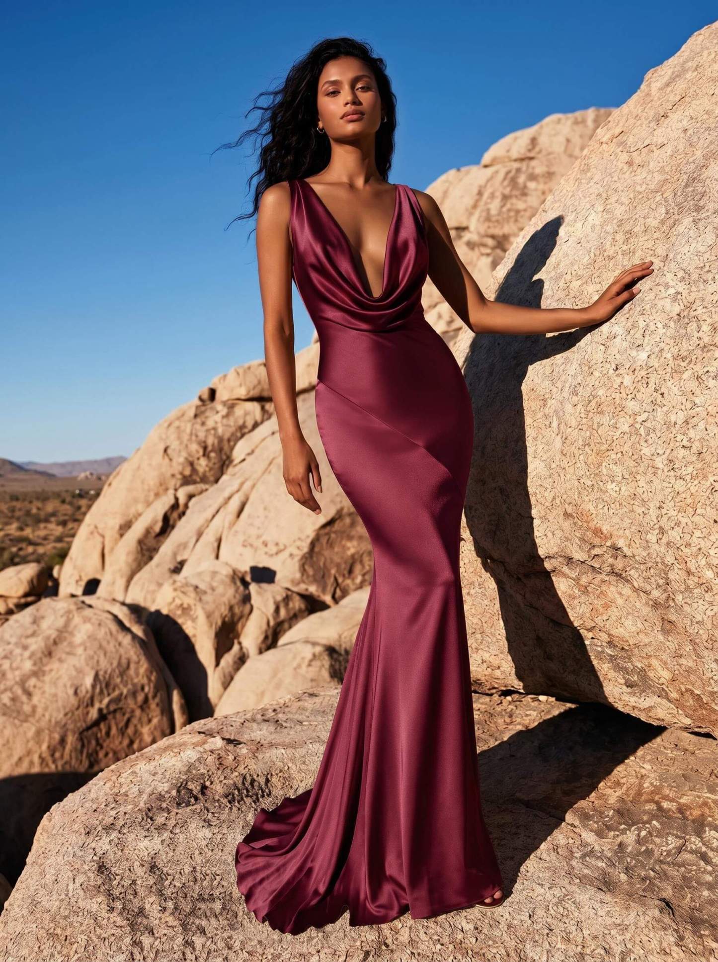 Trumpet/Mermaid Cowl Neck Sleeveless Silk Like Satin Bridesmaid Dresses With Back Hole, product image 5