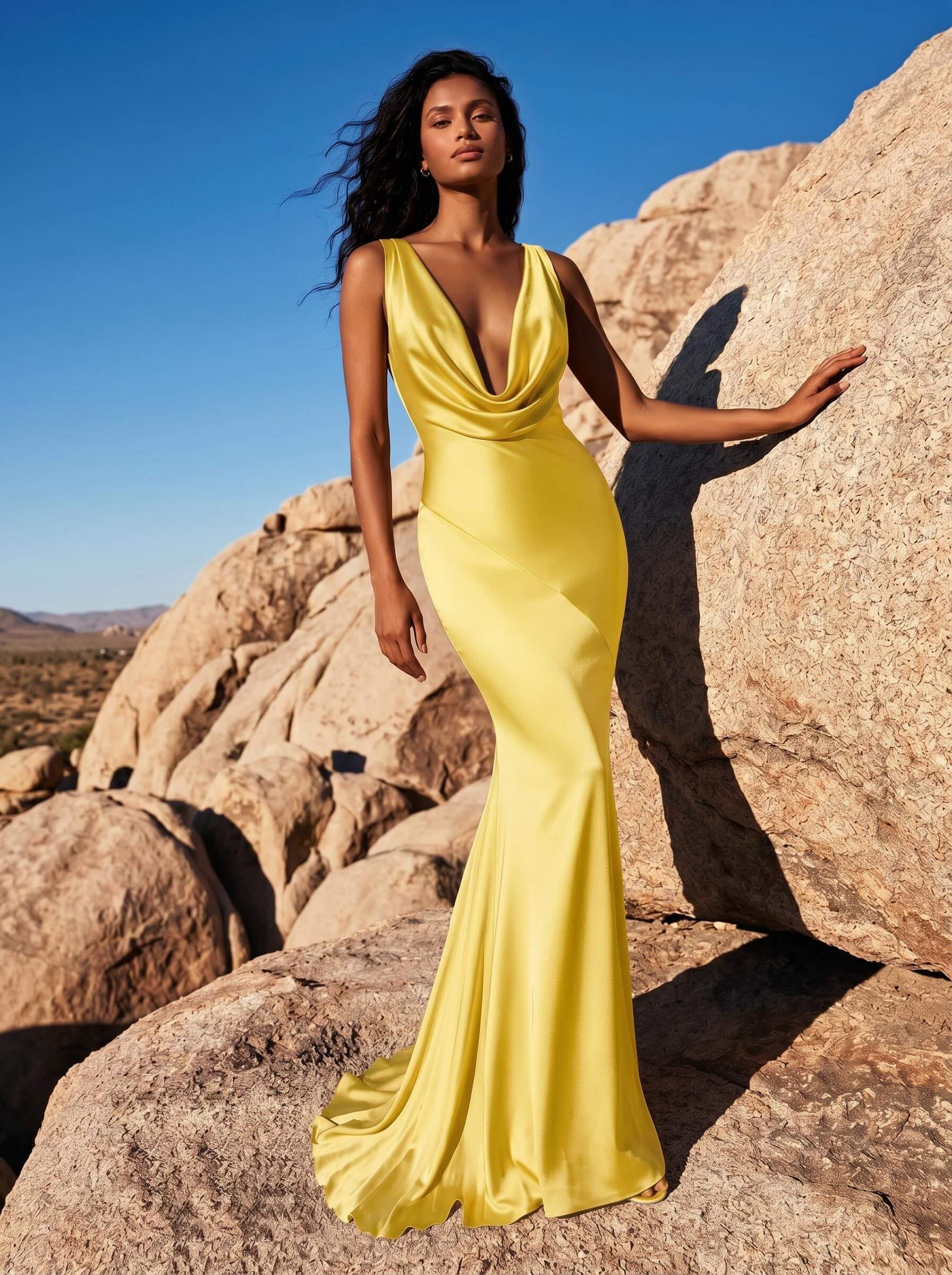 Trumpet/Mermaid Cowl Neck Sleeveless Silk Like Satin Bridesmaid Dresses With Back Hole, product image 12