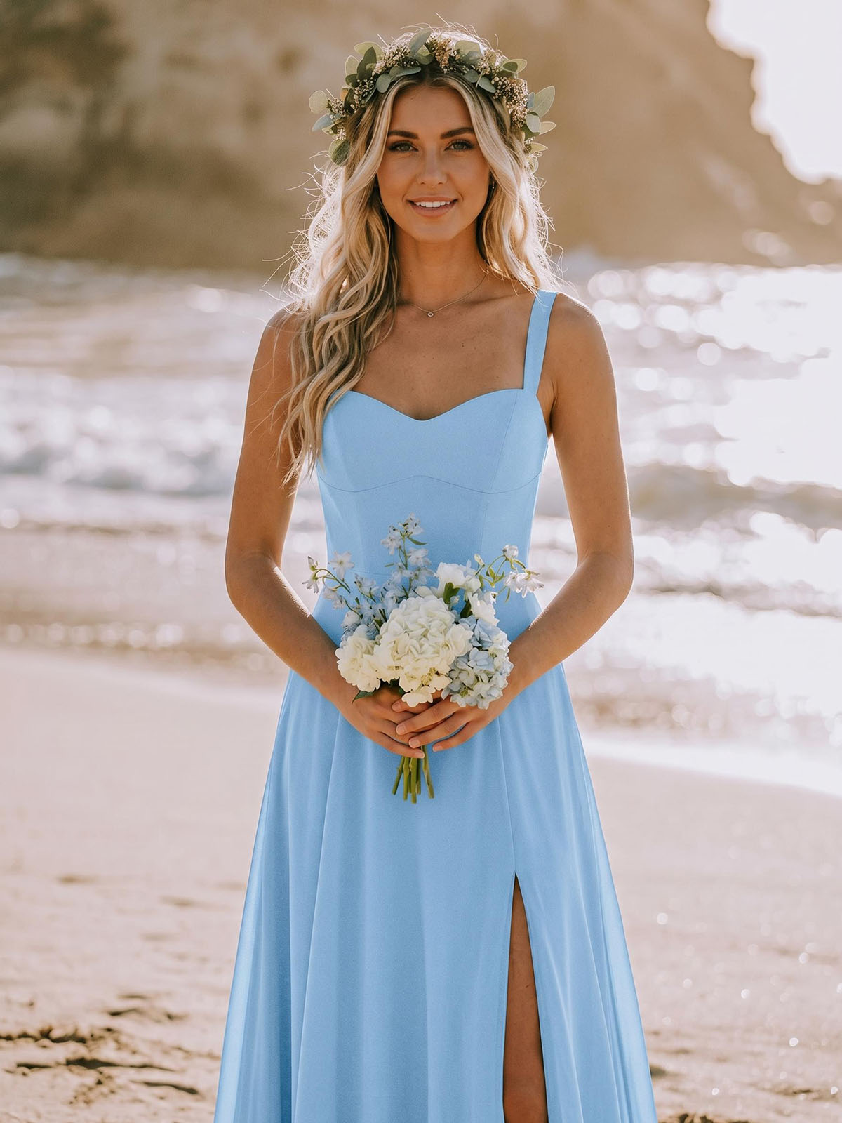 A-Line Sweetheart Sleeveless Floor-Length Elegant Chiffon Bridesmaid Dresses With Split Front