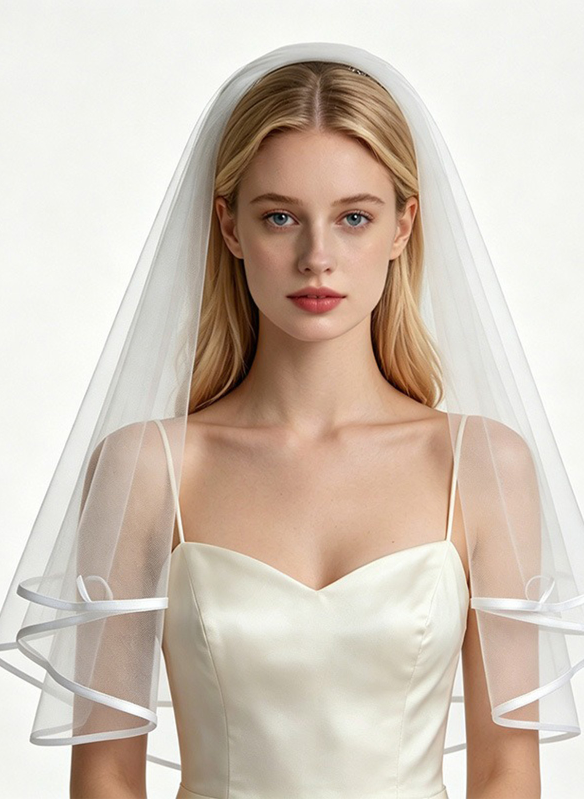 Satin Edge Two-Tier Tulle Elbow Bridal Veils
