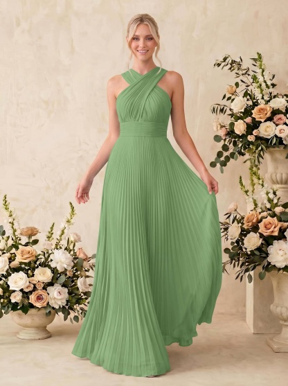 Minimalistic A-Line Halter Sleeveless Chiffon Bridesmaid Dresses With Bare Back