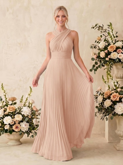 Minimalistic A-Line Halter Sleeveless Chiffon Bridesmaid Dresses With Bare Back